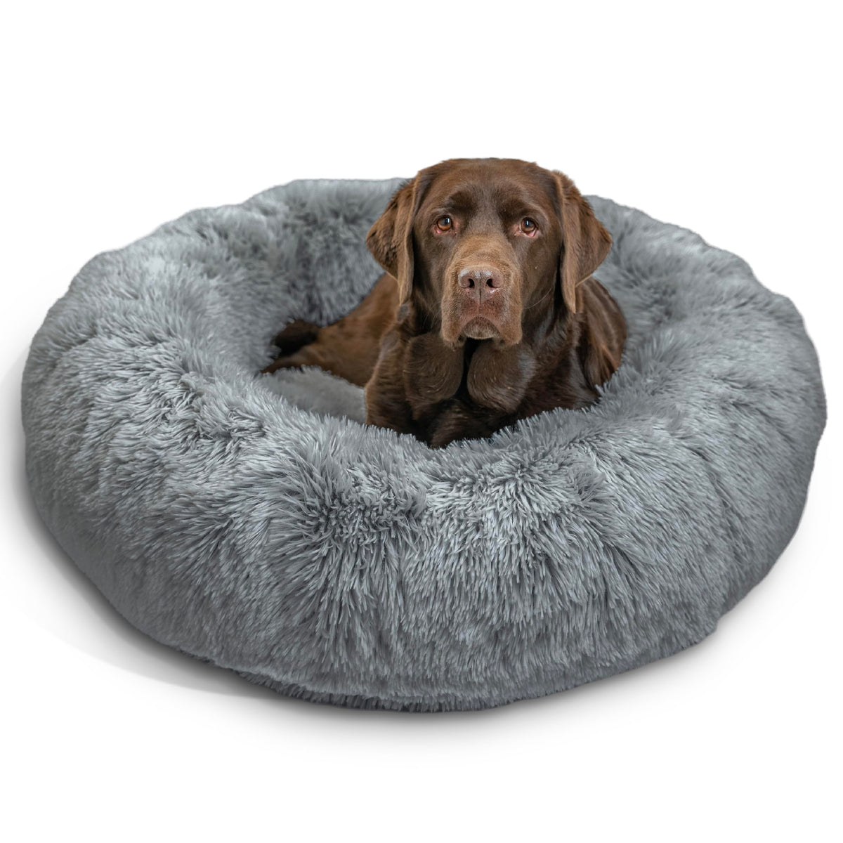 Best Friends by Sheri Calming Donut Bed in gray, cozy nesting for large dogs up to 100 lbs.