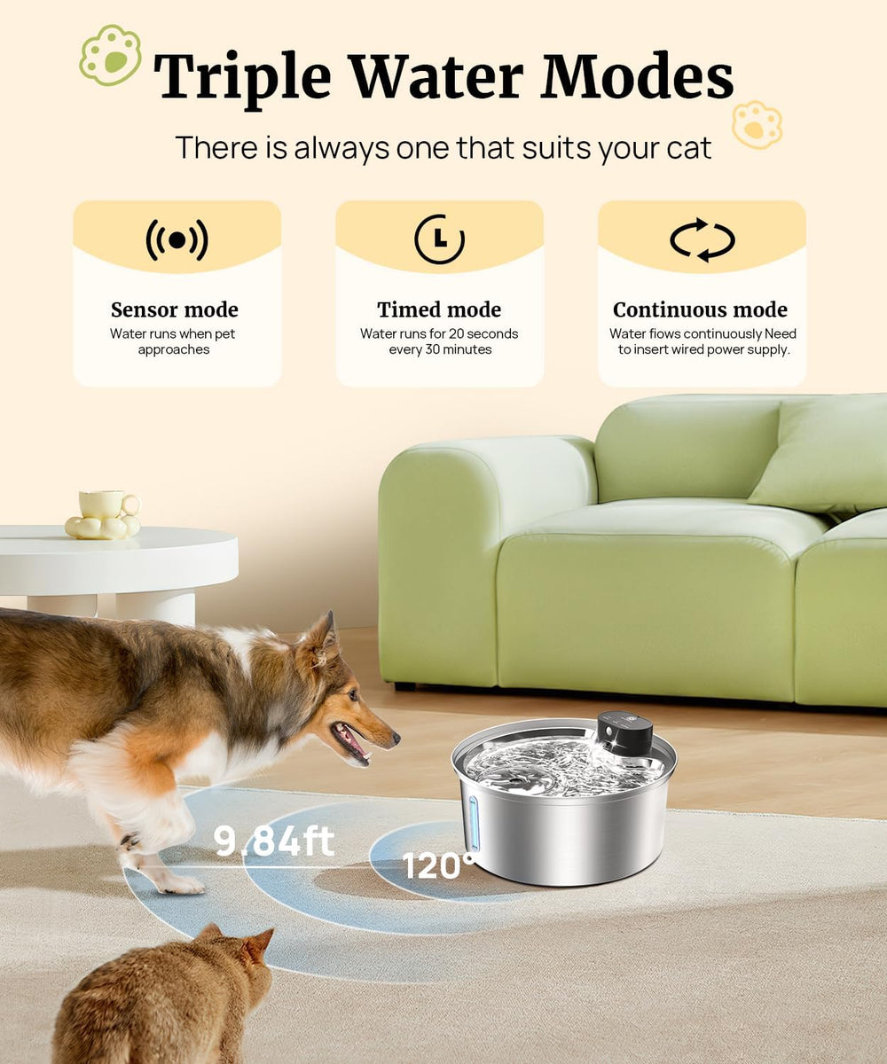 BEST JAJA fountain motion sensor activates water flow at five feet for effortless drinking