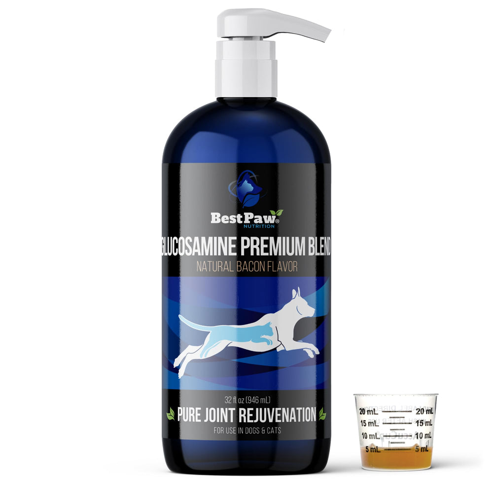 Best Paw Nutrition liquid glucosamine for dogs bottle highlights joint support and easy daily dosing.