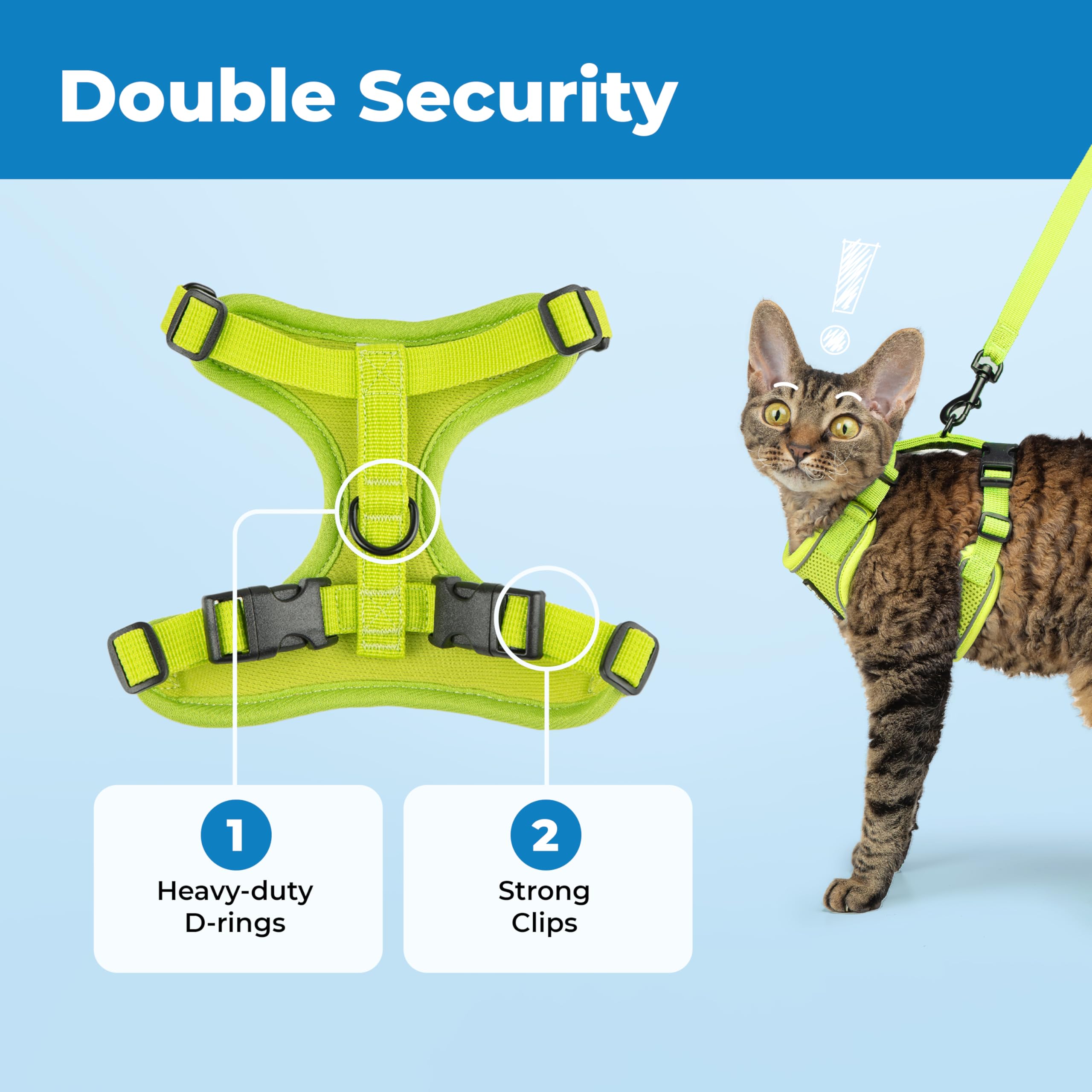 Fully adjustable neck and chest straps on Voyager harness for secure fit