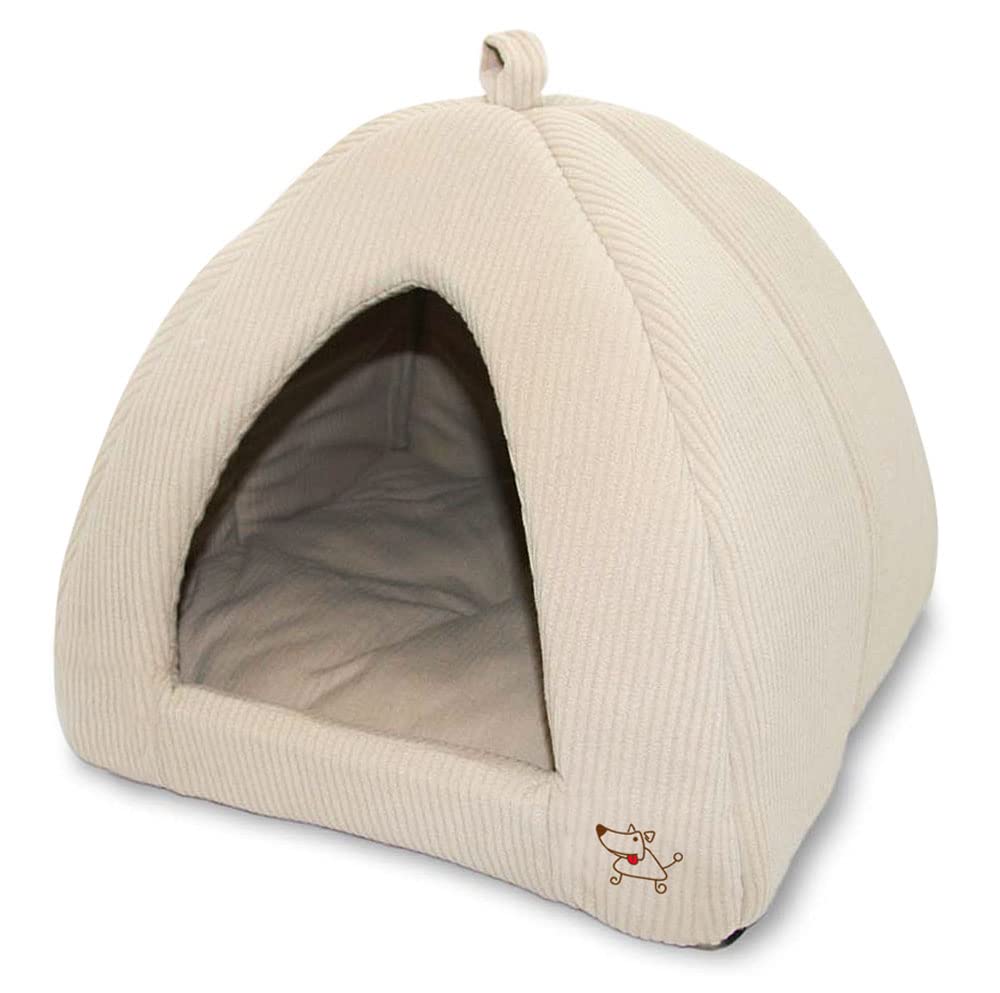 Best Pet Supplies cat bed indoor tent in corduroy beige provides cozy hideaway.
