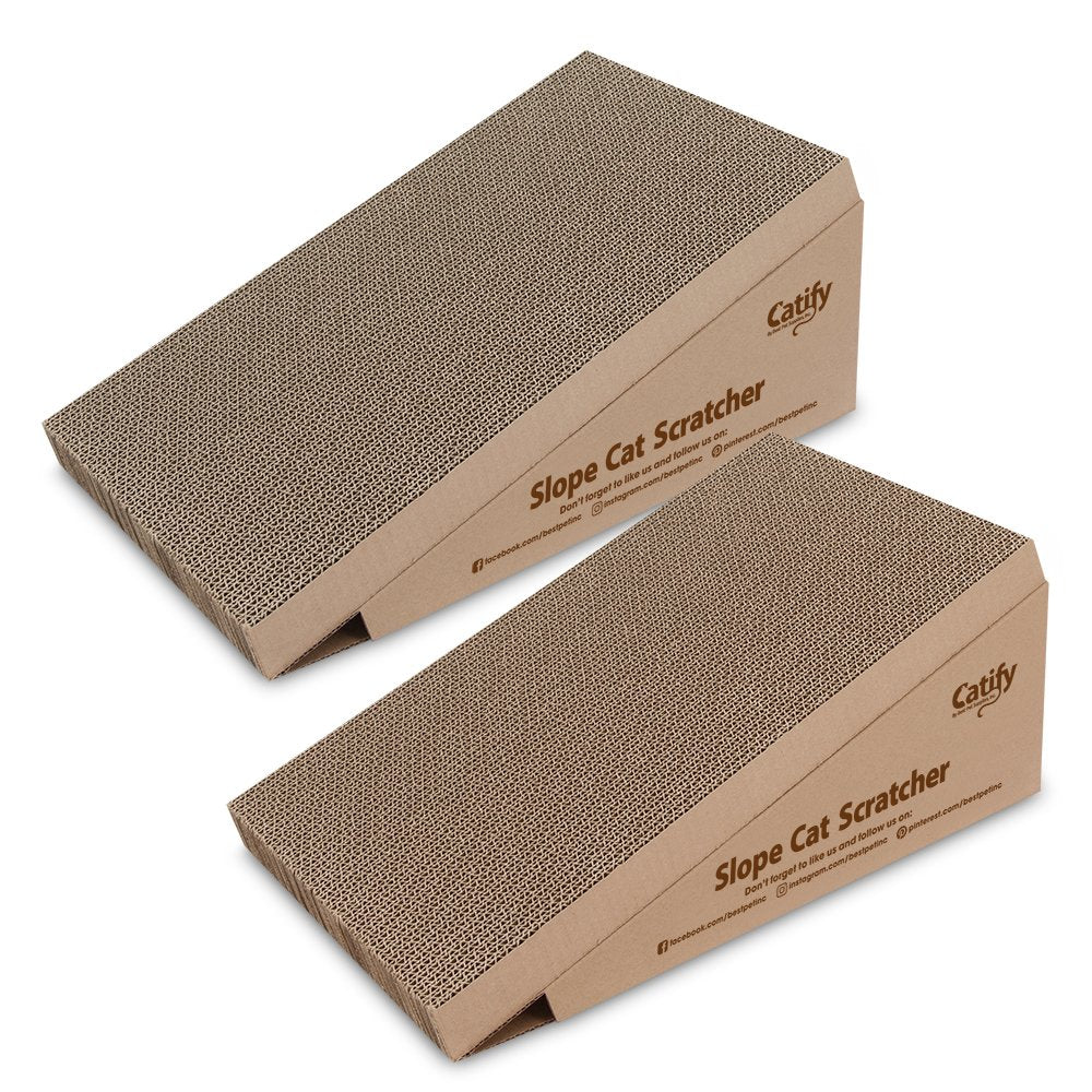 Best Pet Supplies Catify slope scratcher 2-pack protects furniture during active scratching.