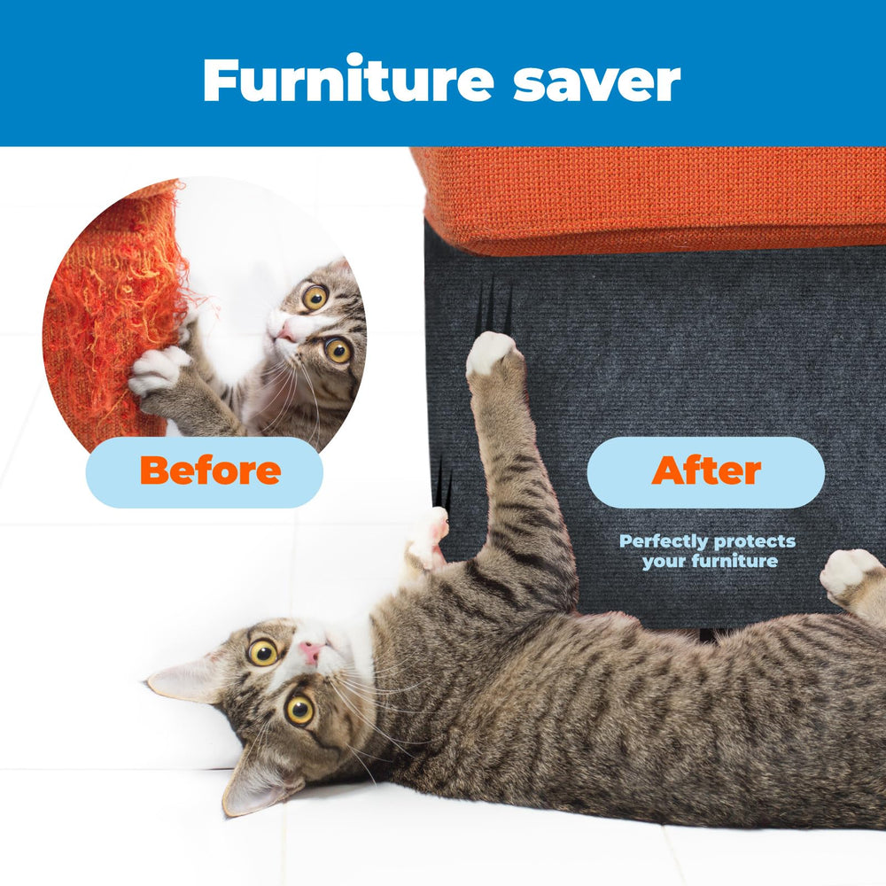 Catify scratch mat trimmed to fit armrest for a seamless furniture shield.