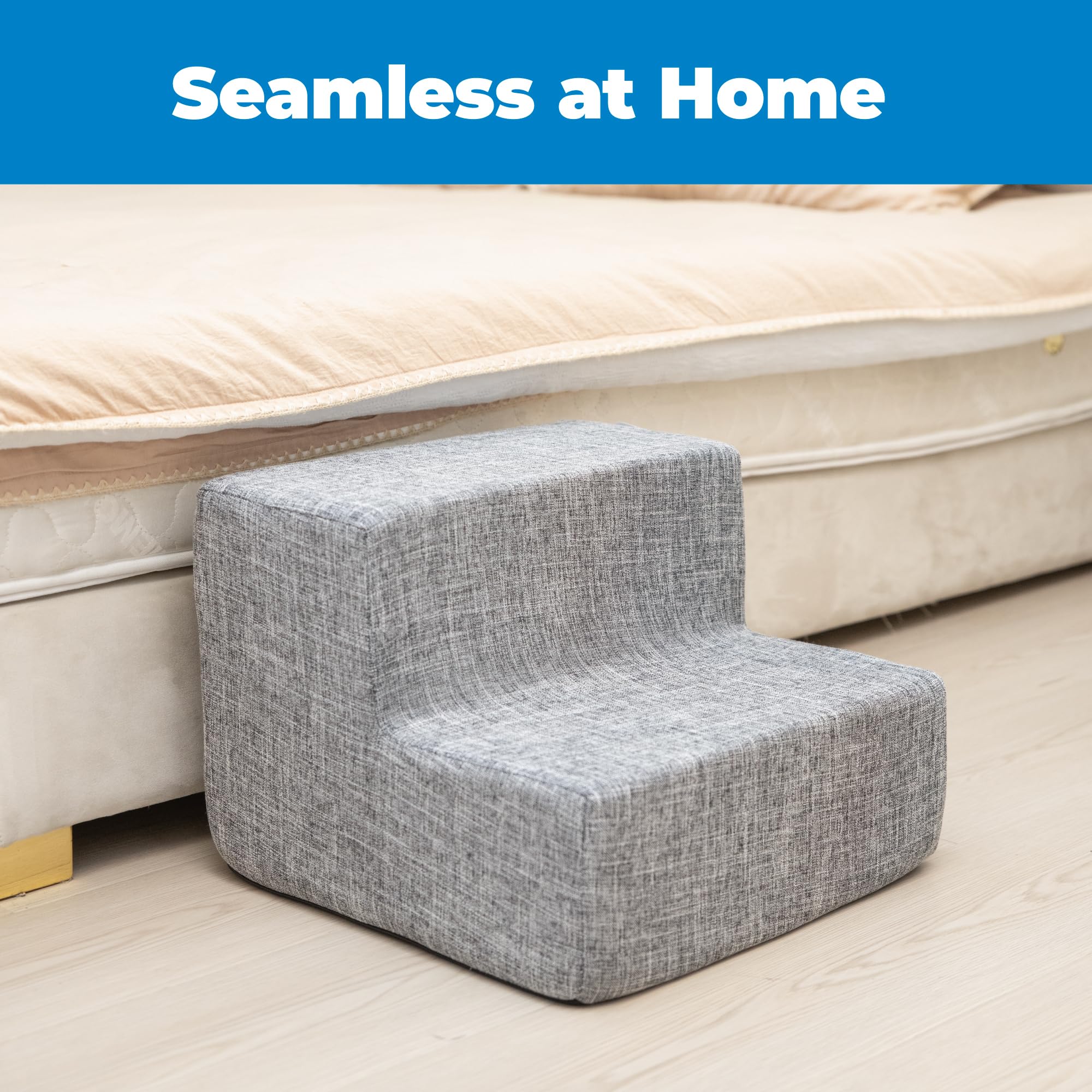 Best Pet Supplies ash gray linen dog stairs feature non-slip surface for stable climbs.