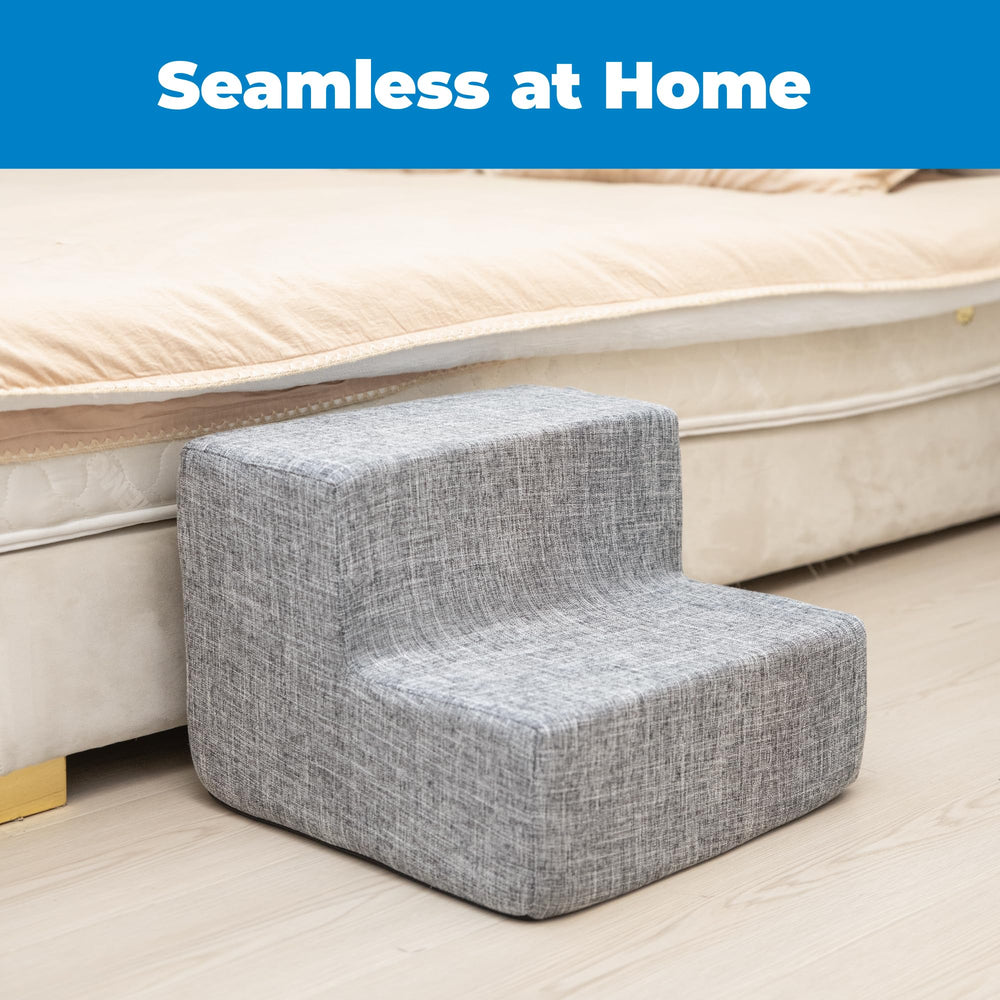 Best Pet Supplies ash gray linen dog stairs feature non-slip surface for stable climbs.