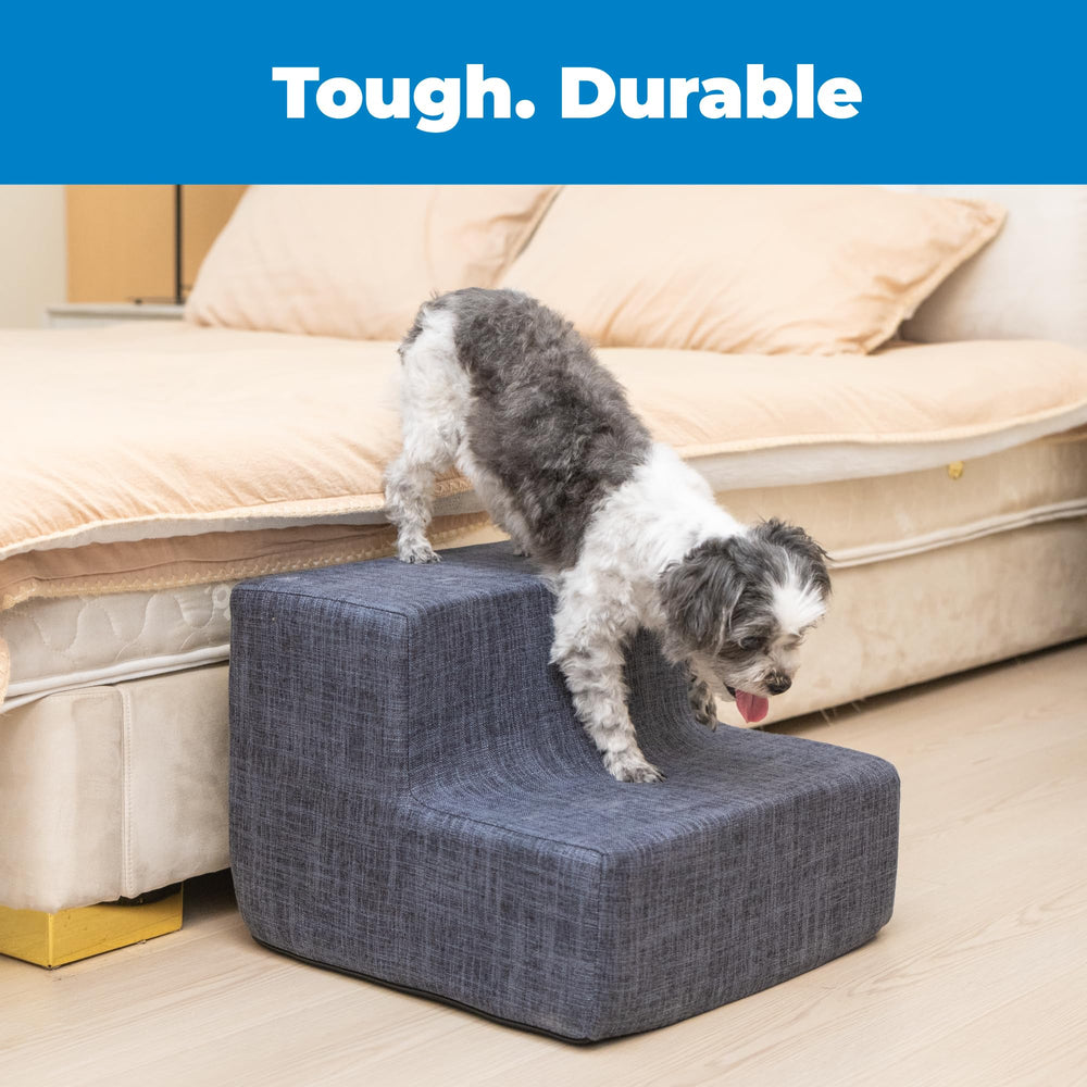 Best Pet Supplies dog stairs in dark gray linen for stylish home integration.