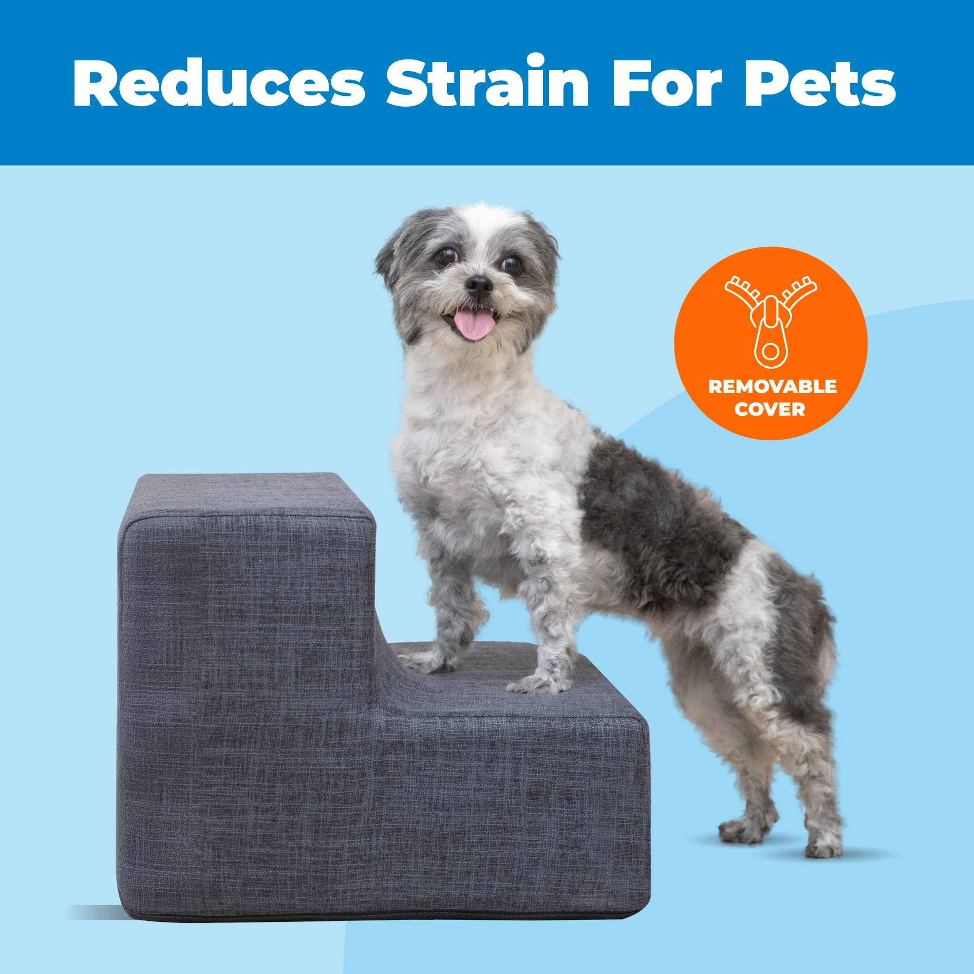 Best Pet Supplies dog stairs beside a bed to help pets climb safely.