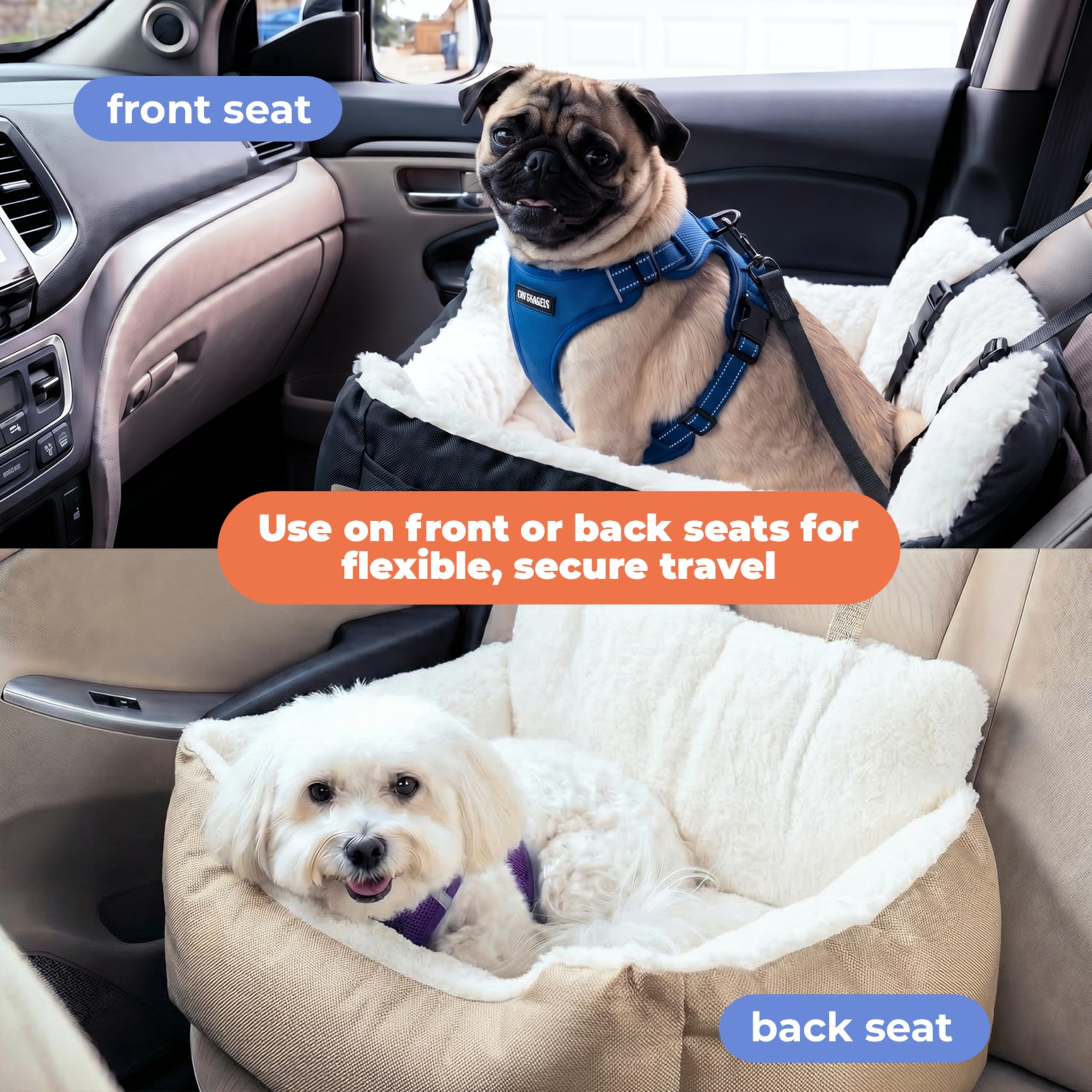 Best Pet Supplies Elevated Dog Car Seat water-repellent fabric protects against spills.