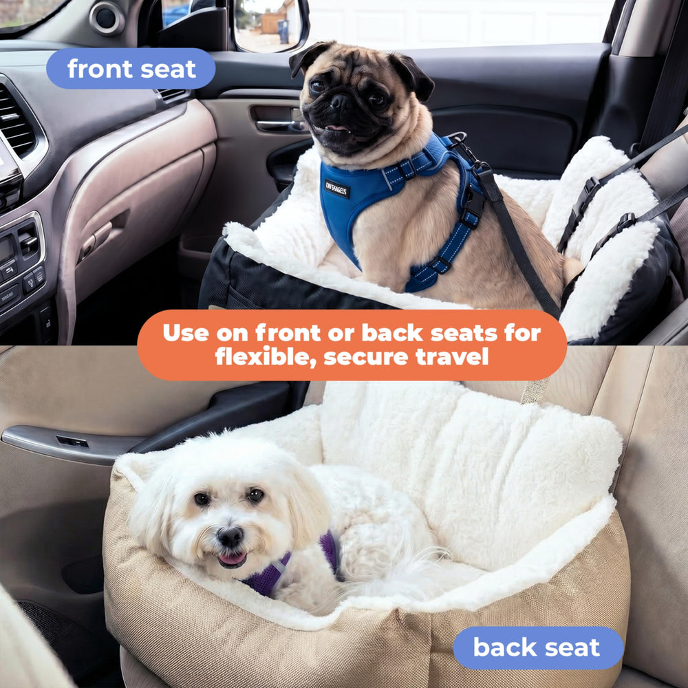 Best Pet Supplies Elevated Dog Car Seat water-repellent fabric protects against spills.