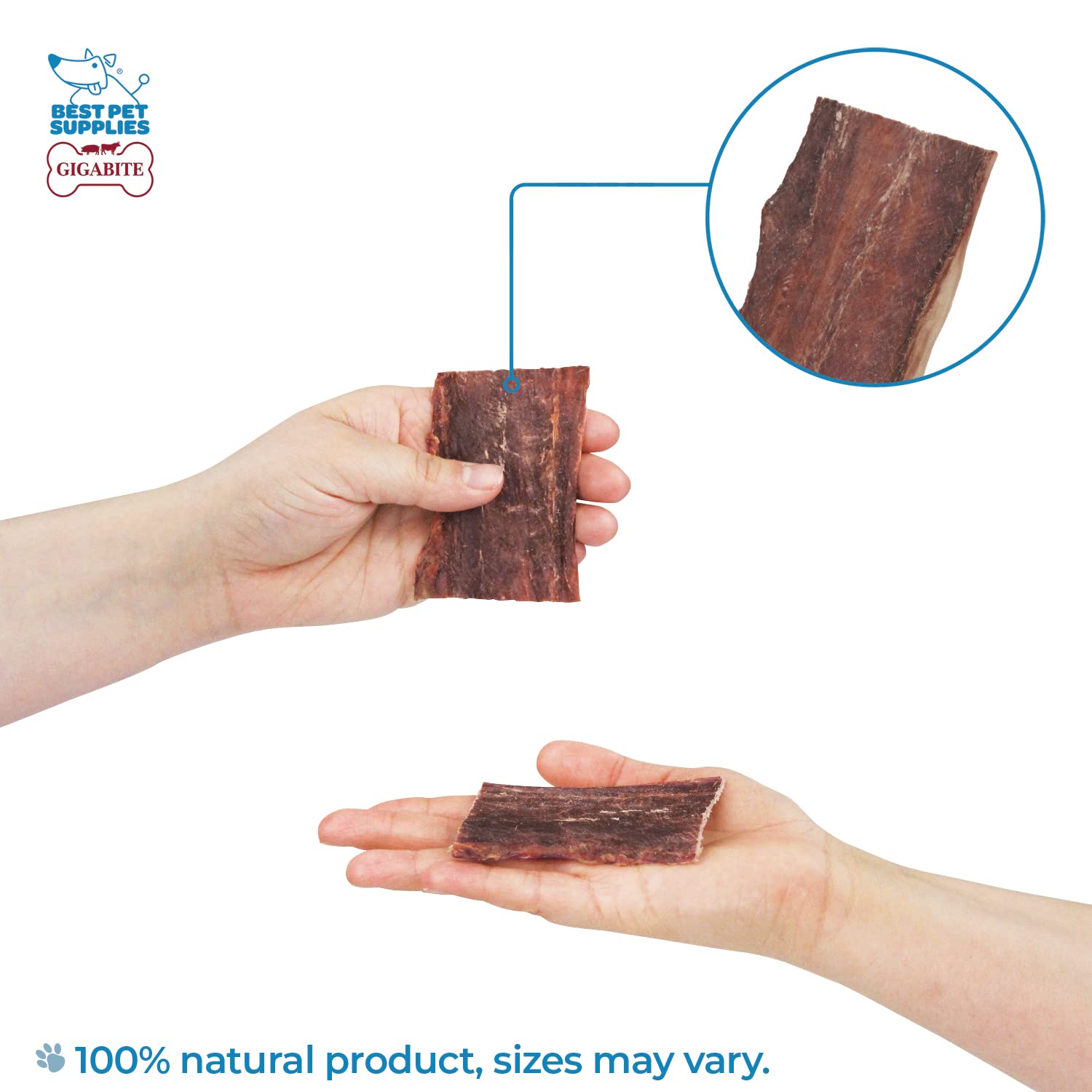 Dog chewing on Gigabite Beef Esophagus Stick, a high-protein natural chew.