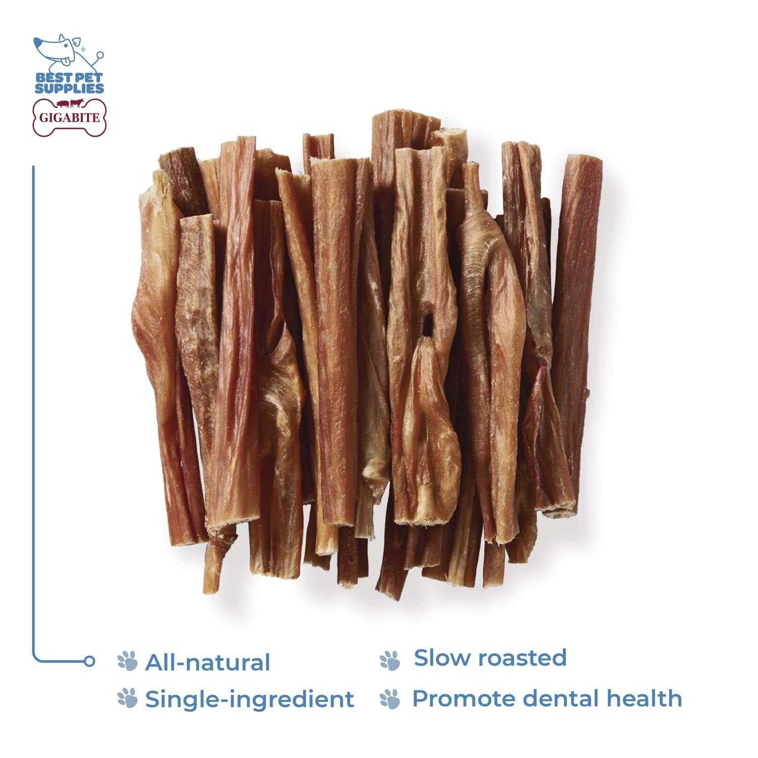 Close-up texture of GigaBite Beef Esophagus Sticks, natural single-ingredient chew