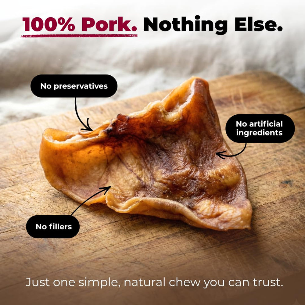 GigaBite pig ears for large dogs promote strong jaw exercise and satisfaction.
