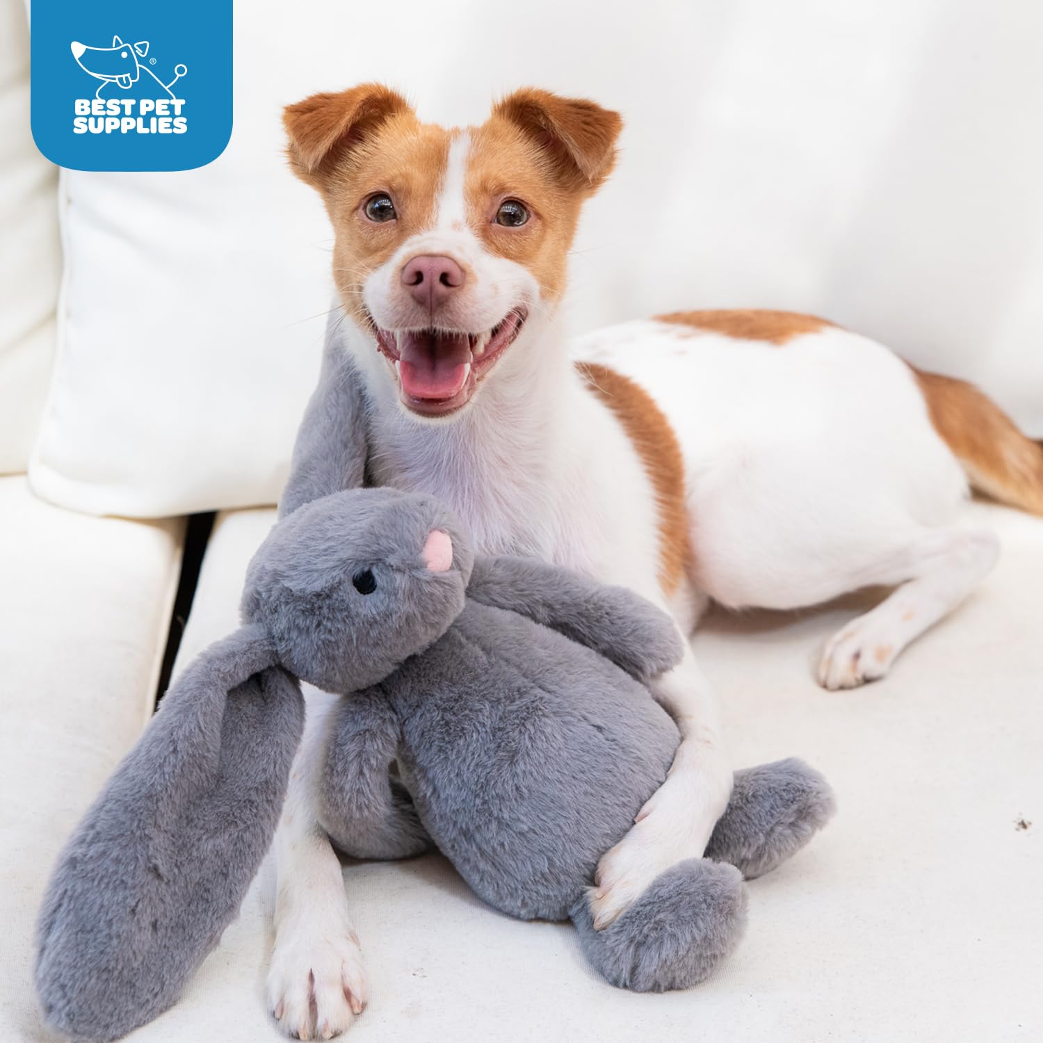 Best Pet Supplies large toy for dogs enjoying fetch and cuddling after playtime.
