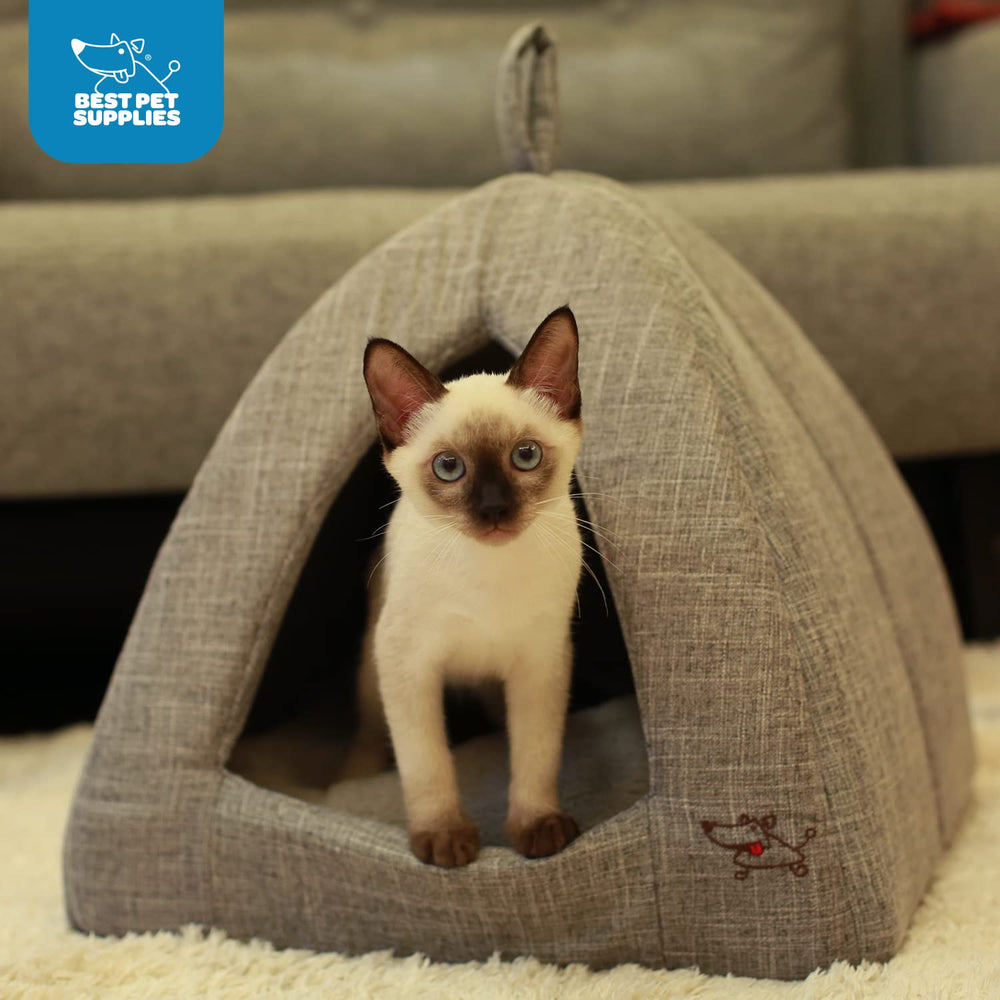 Best Pet Supplies pet tent gray linen close-up of durable stitching and fabric