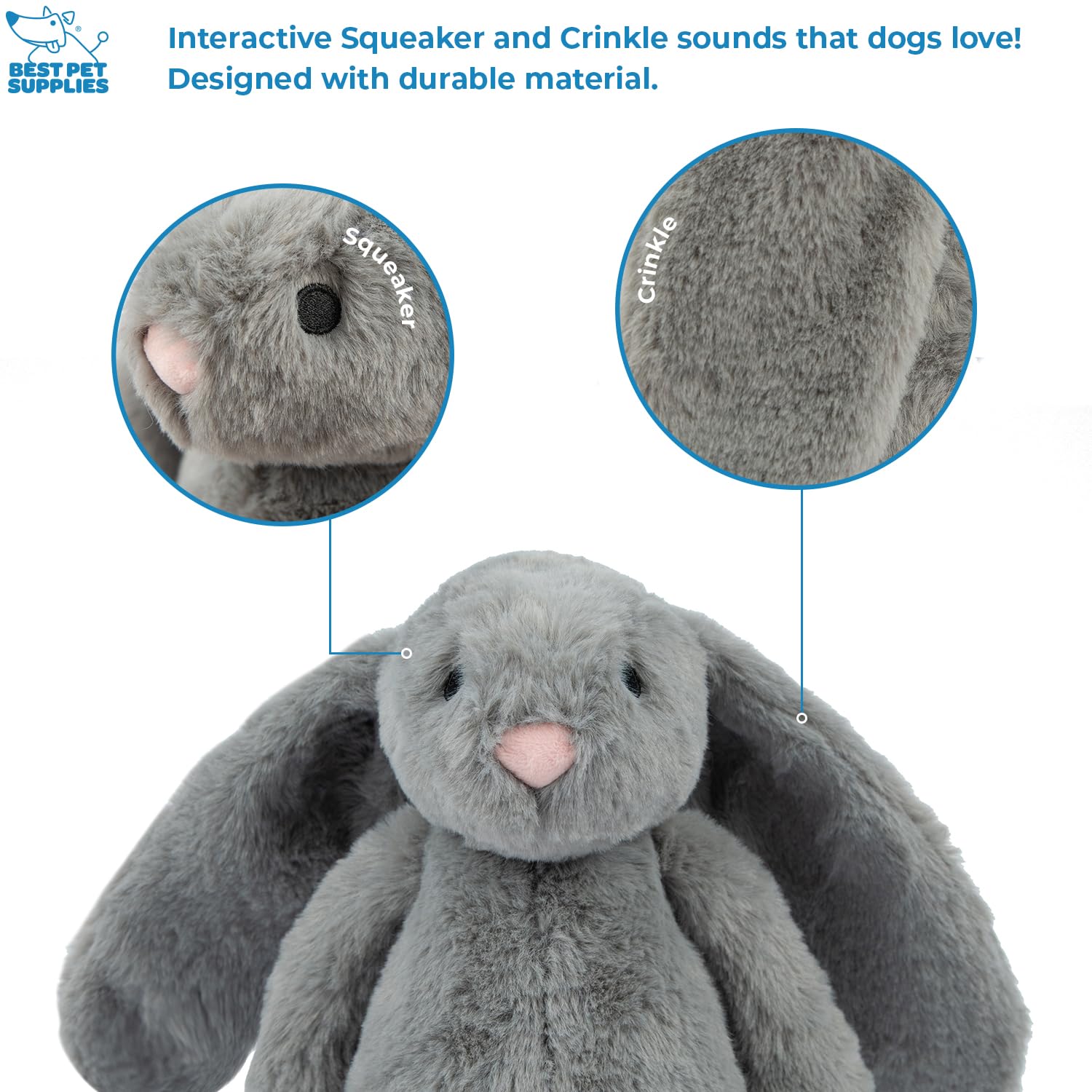 Best Pet Supplies orangutan plush toy exterior with durable stuffing supports soft mouth chewers.