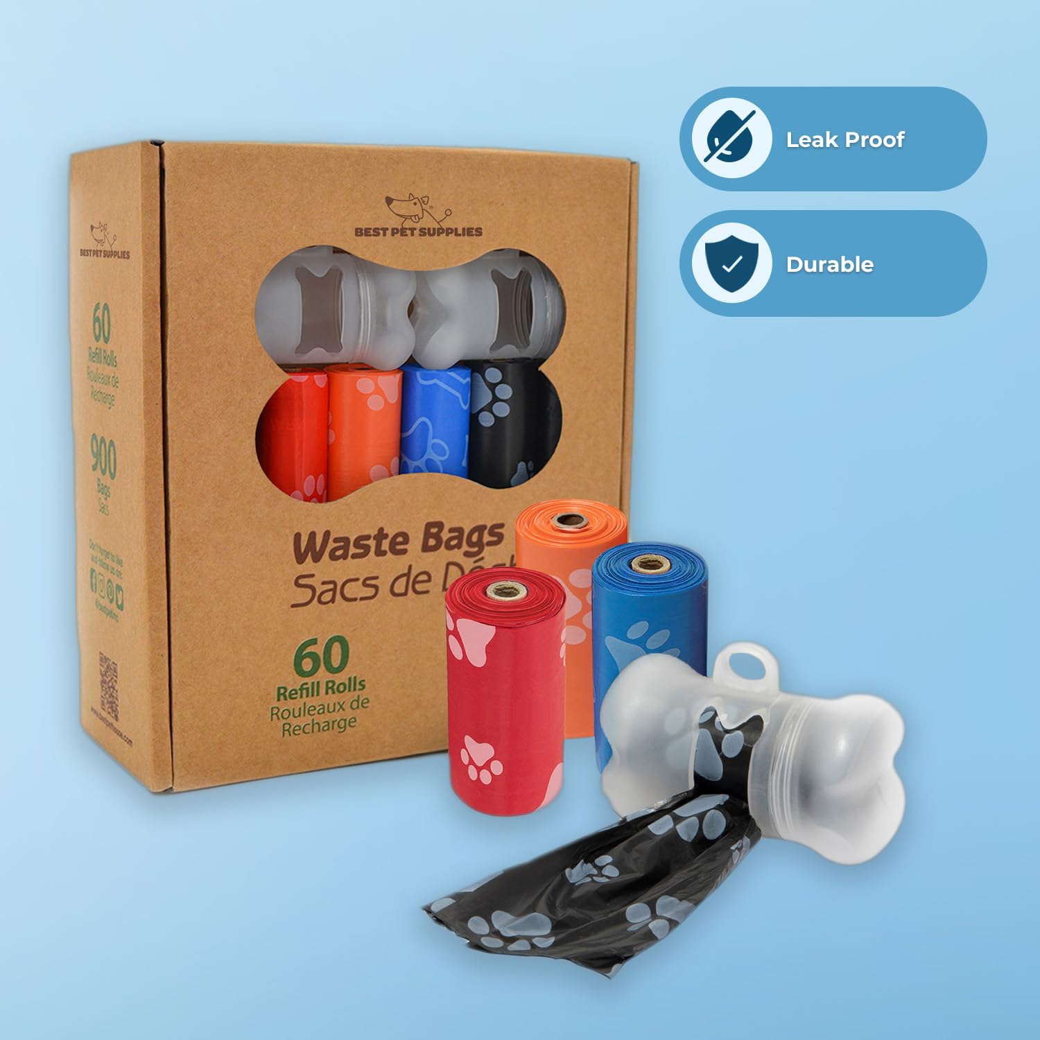 Best Pet Supplies thick durable poop bags with easy-tear perforations.