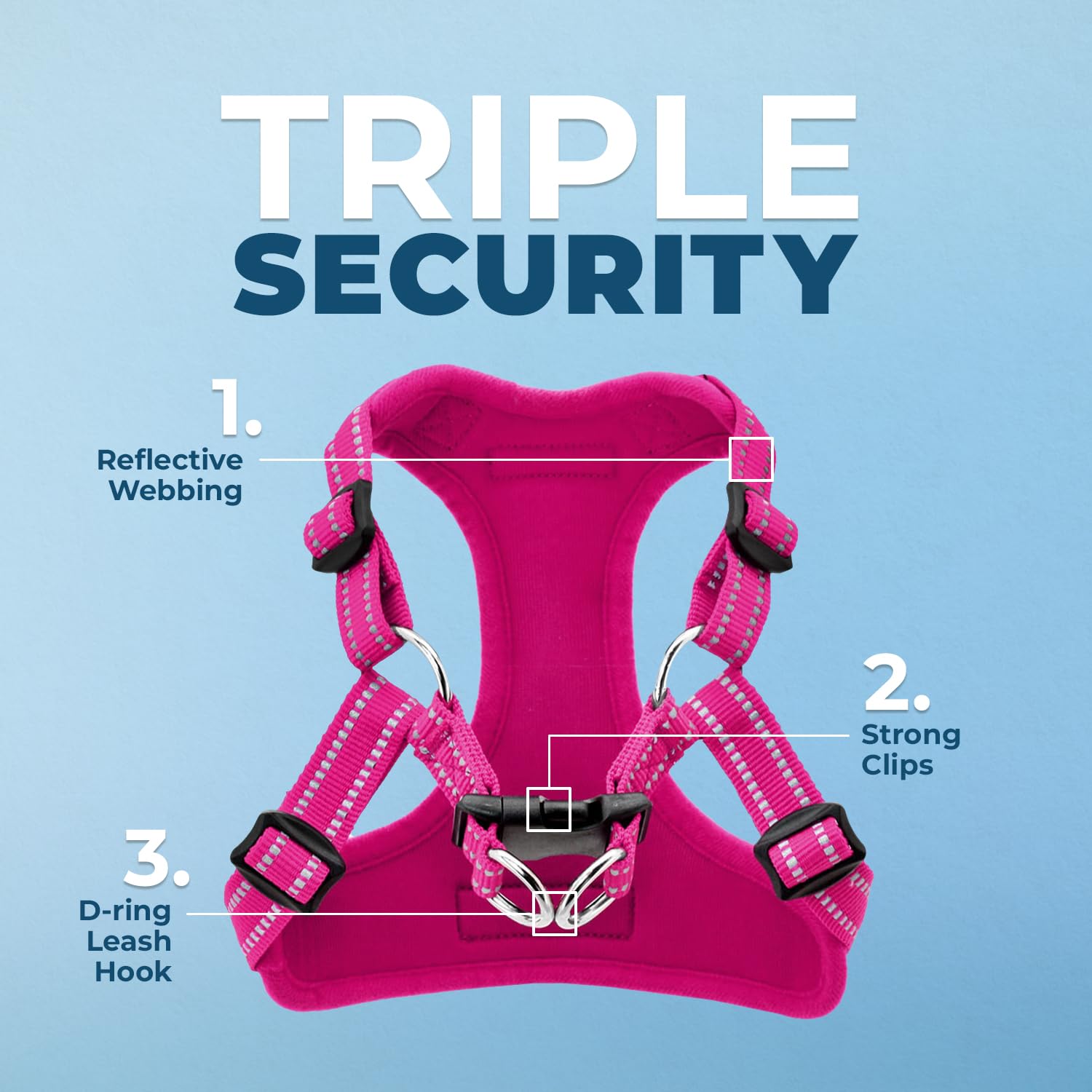 Adjustable chest strap on Voyager harness for a snug, customizable fit