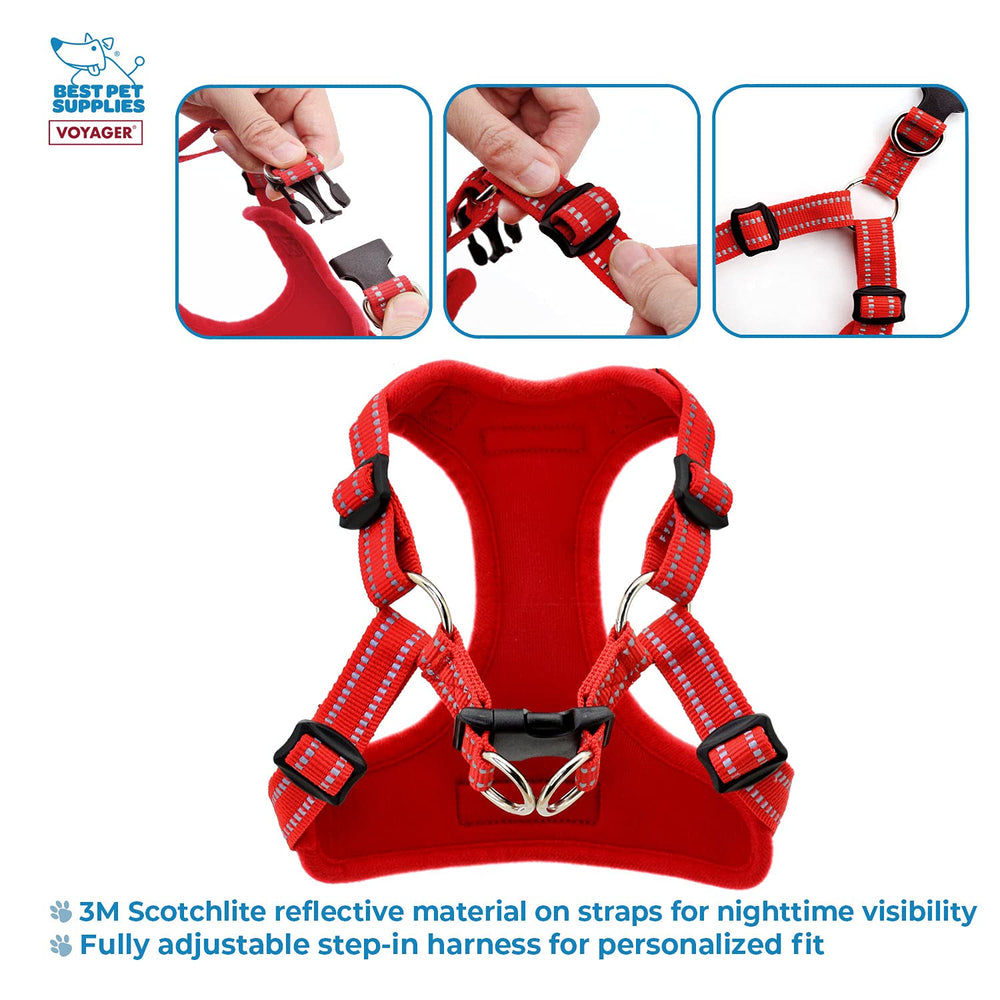 Voyager harness red with breathable mesh keeps dogs cool during daily walks.