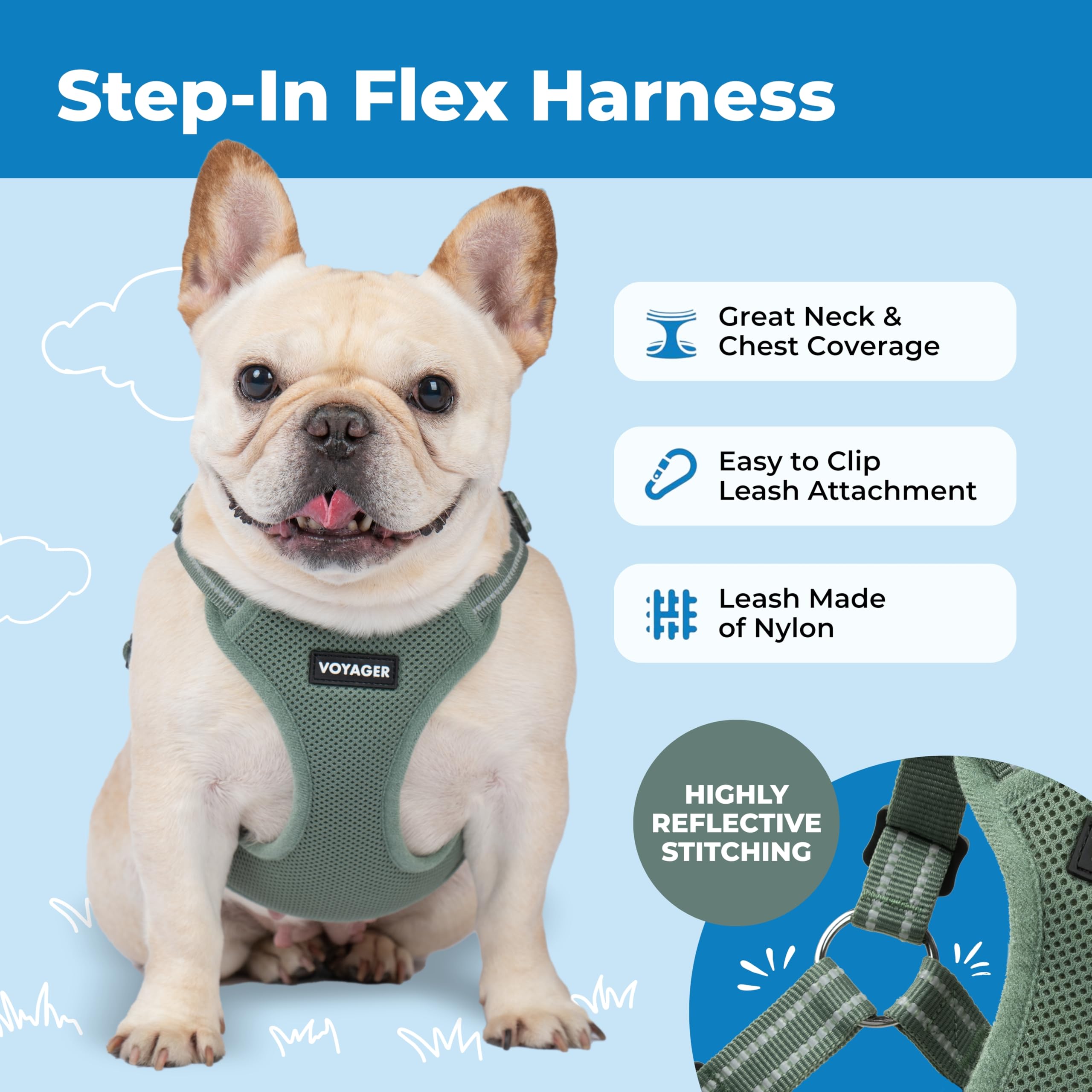Quick clip closure on Voyager harness enabling fast, stress-free harnessing