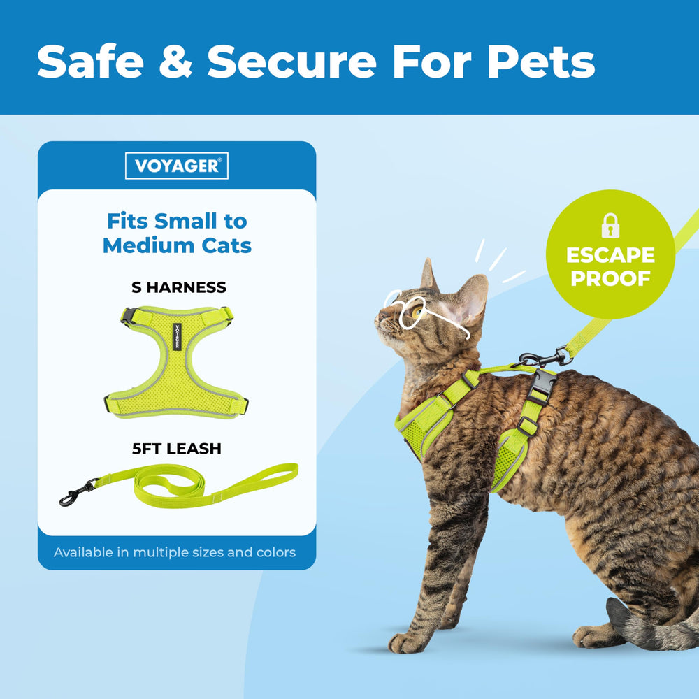 Voyager cat harness side with adjustable straps in lime for a secure fit.