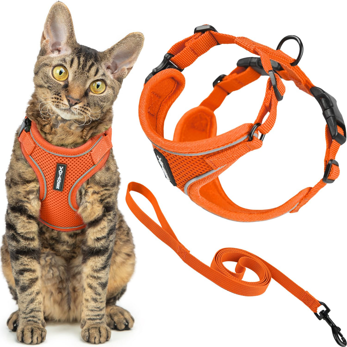 Best Pet Supplies Voyager harness orange side view shows a comfortable step-in design for cats.