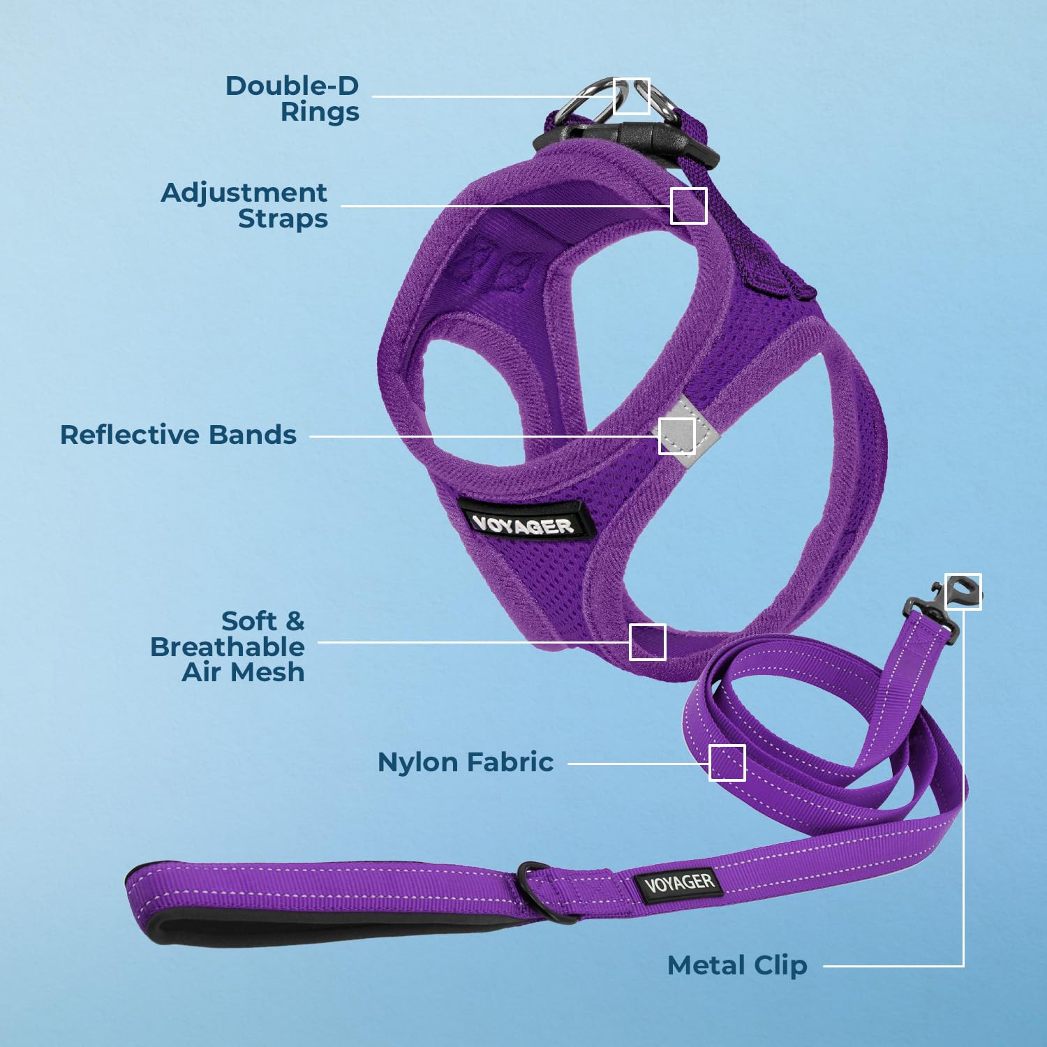 Best Pet Supplies Voyager harness with reflective bands purple for better visibility