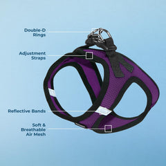 Breathable air mesh on Voyager Step-in Air Harness for quick-dry pet comfort during outings.