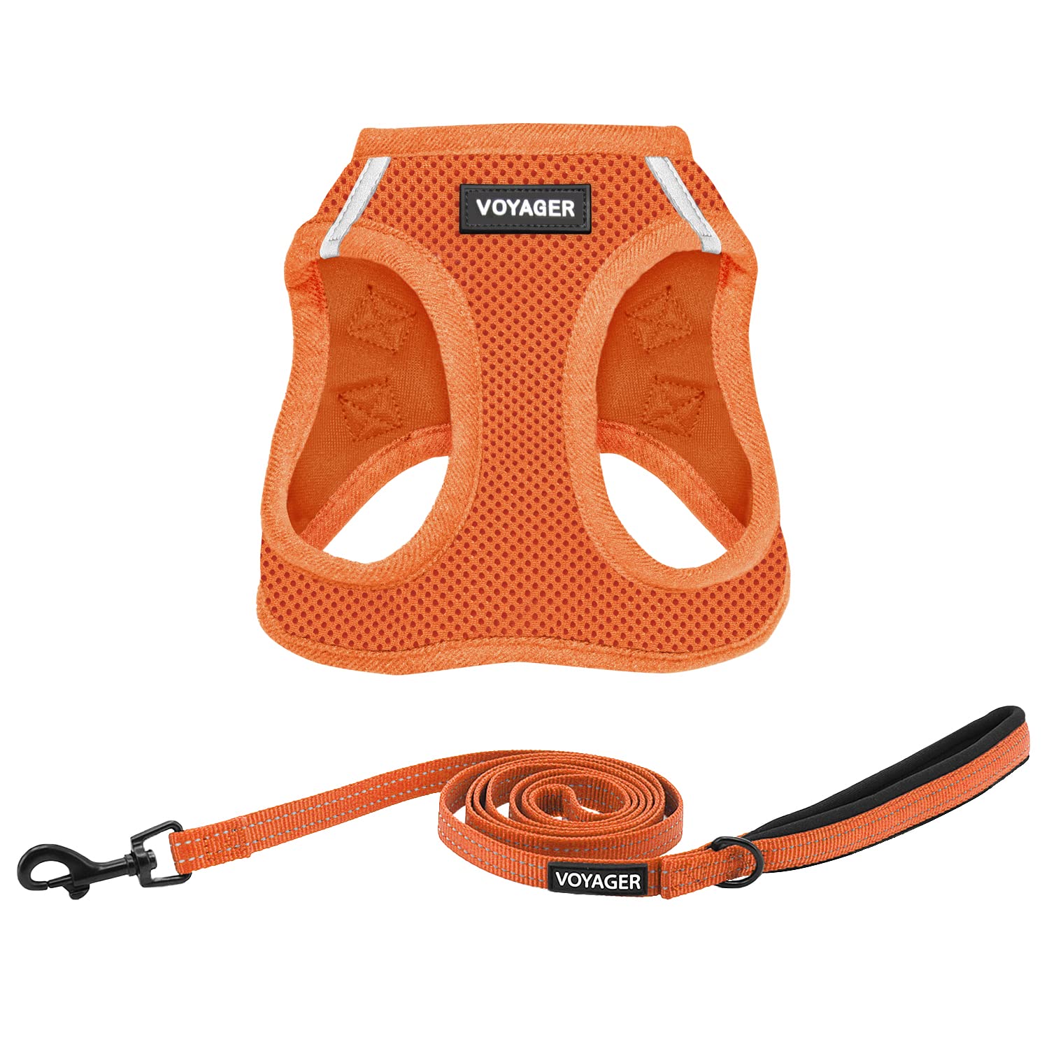 Best Pet Supplies Voyager orange harness front view with breathable mesh for comfort