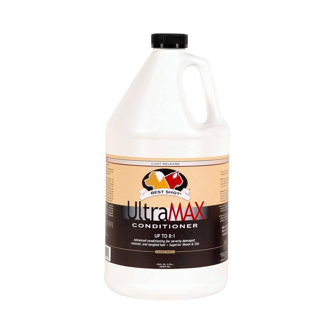 Best Shot UltraMAX Pro conditioner bottle highlighting hydrating formula for silky coats.