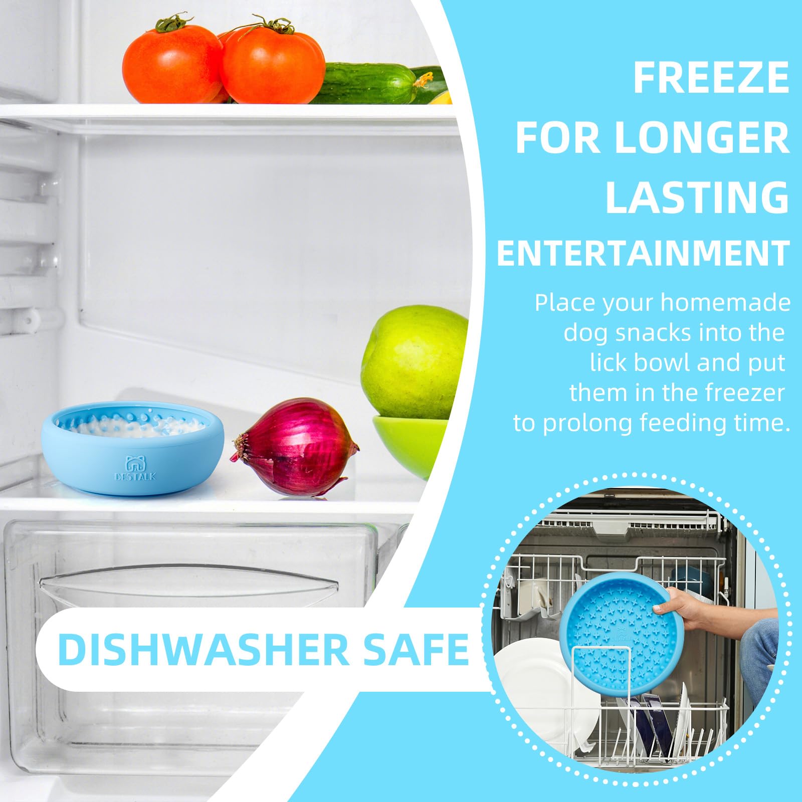Bestalk dog lick bowl freeze-ready treats inside for extended play.