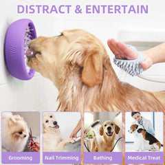 Bestalk dog lick bowl purple anti-slip base close-up shows textured surface for licking.