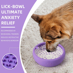Bestalk dog lick bowl purple side view with non-slip base for mess-free feeding.