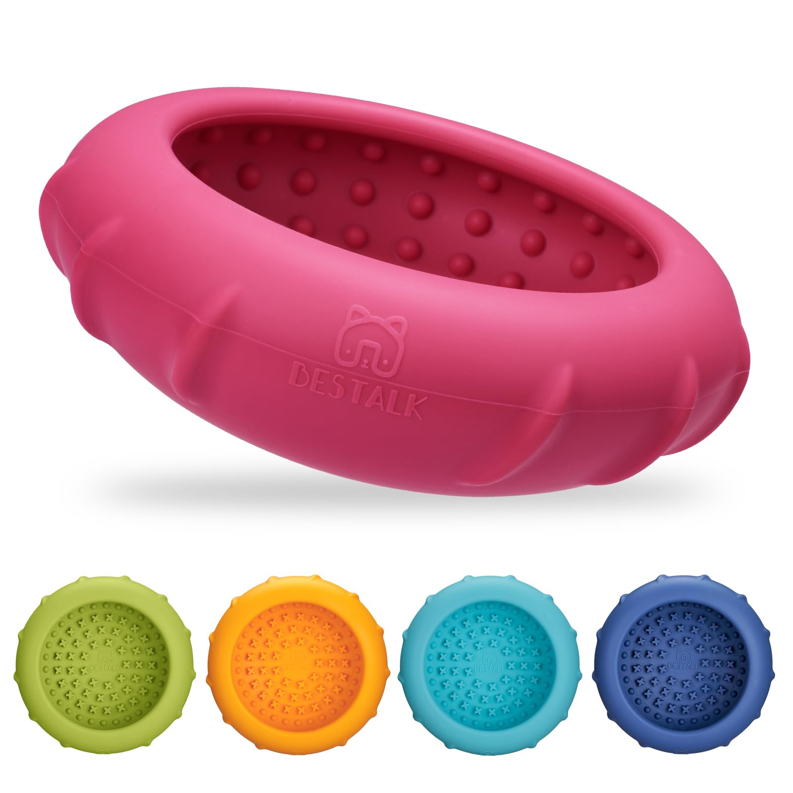 Bestalk dog lick bowl rose front view with raised nubs for slow meals
