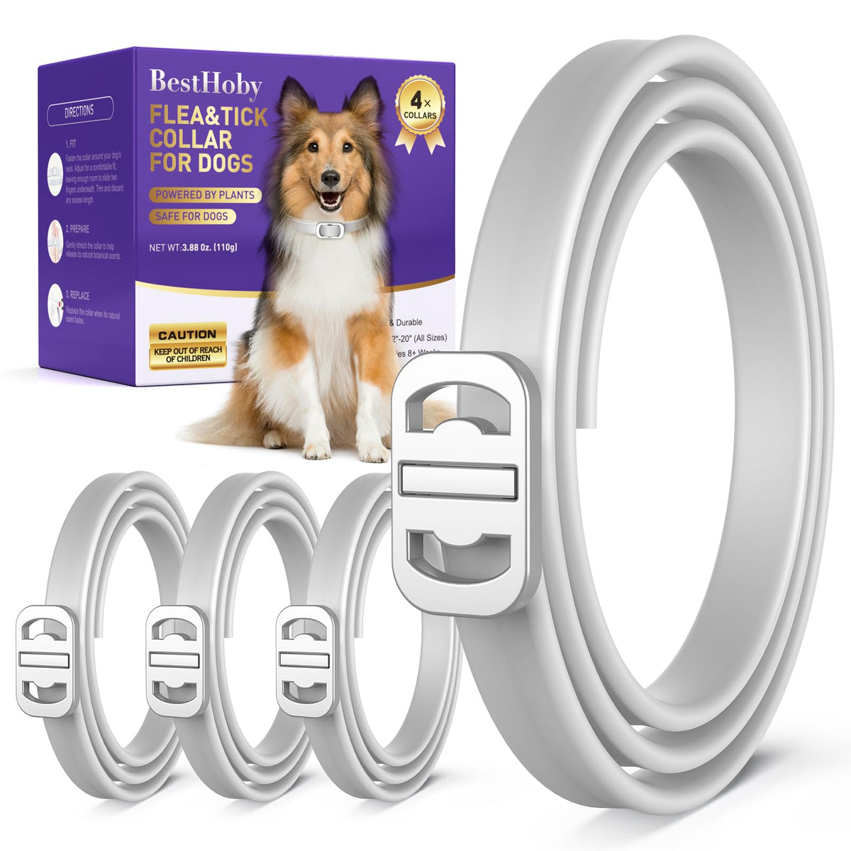BestHoby flea tick collar gray 4-pack for multi-dog households