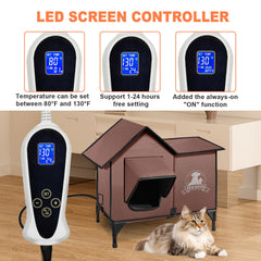 Bestio heated pad inside the cat house for safe, rapid warmth