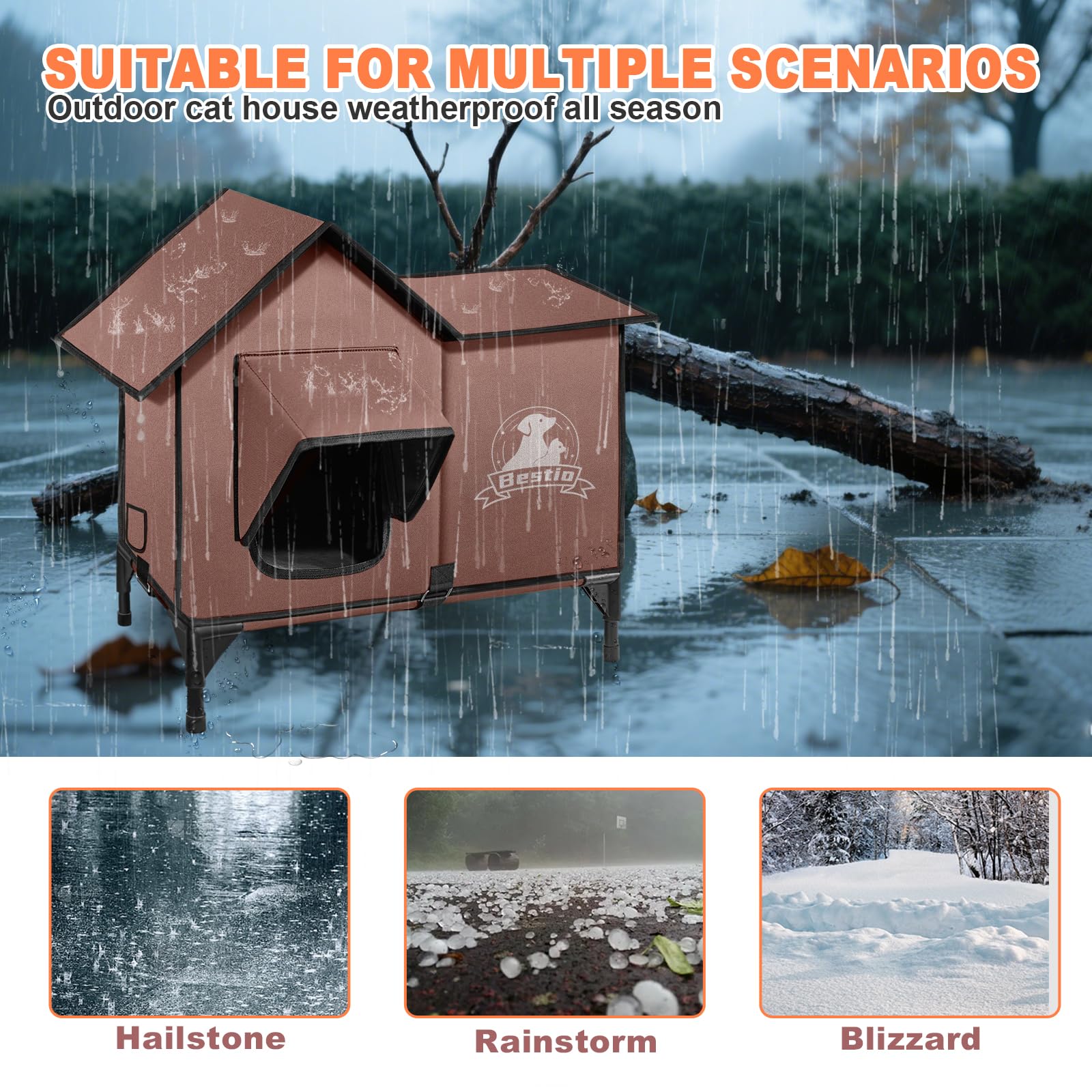 Bestio outdoor cat house waterproof shell shielding against rain and cold