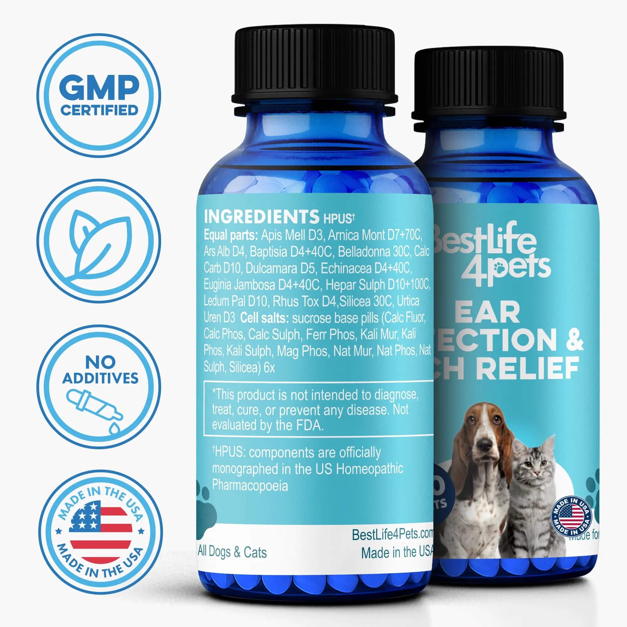 BestLife4Pets bottle packaging emphasizes convenient at-home ear care.