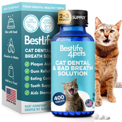 BestLife4Pets cat dental care tablets bottle for easy at-home oral care.