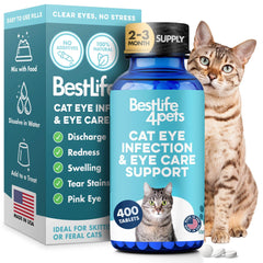 BestLife4Pets cat eye care bottle with odorless pills for eye comfort.