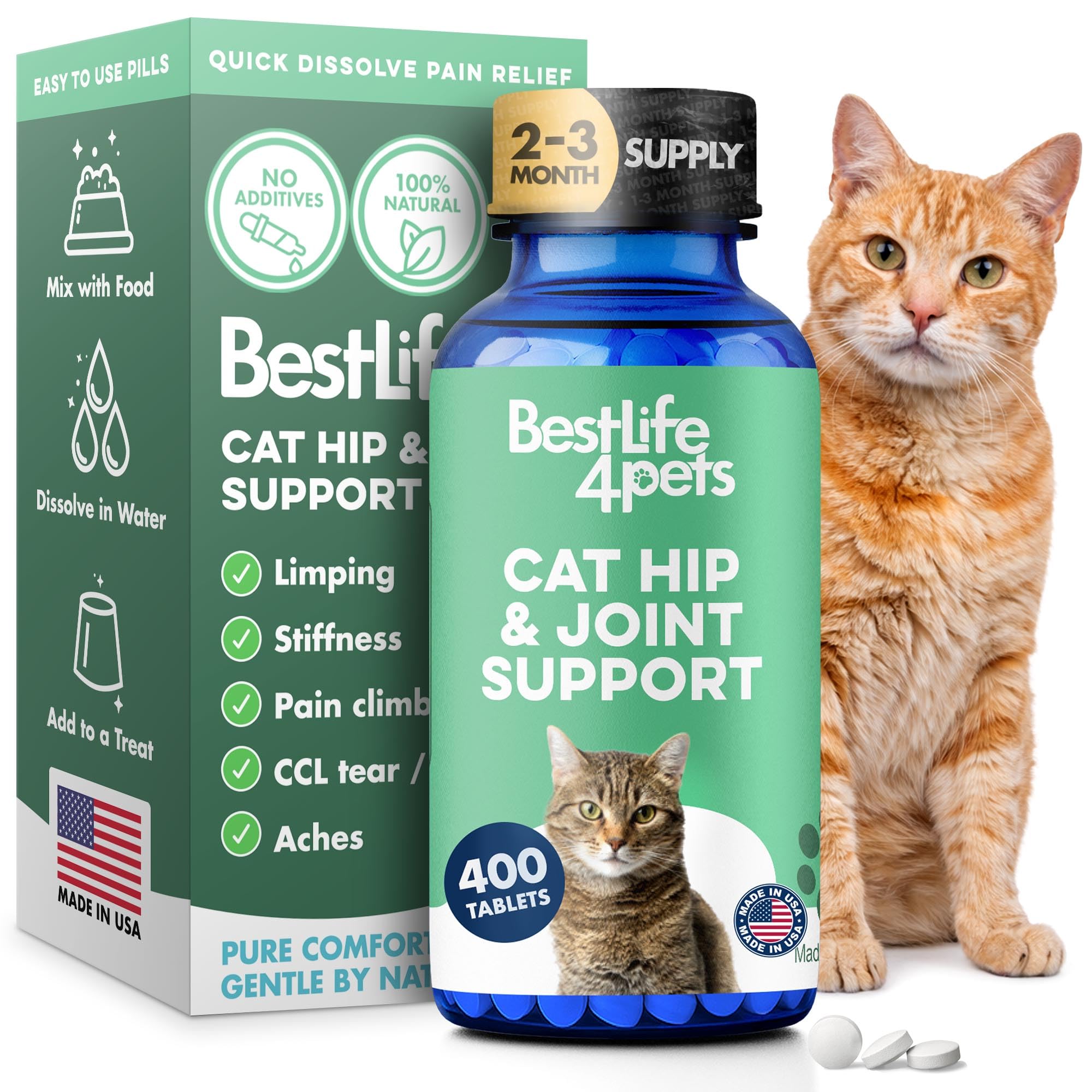 BestLife4Pets cat joint supplement bottle with easy dosing tiny pills