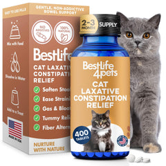BestLife4Pets cat laxative bottle pills offering gentle relief and simple dosing for busy households.