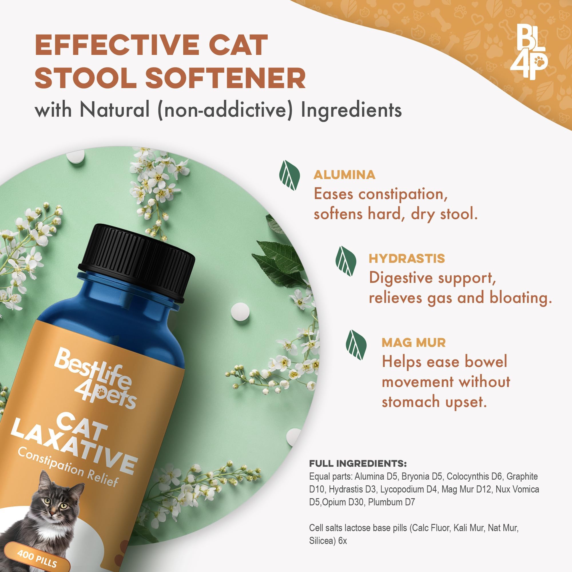 BestLife4Pets laxative pills paired with treat for multi-cat homes.