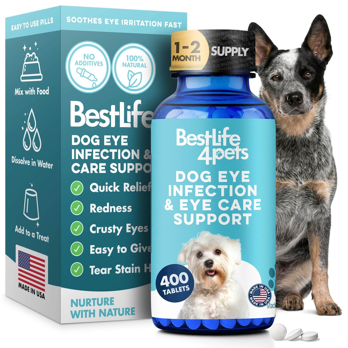 BestLife4Pets dog eye care pill bottle, easy administration