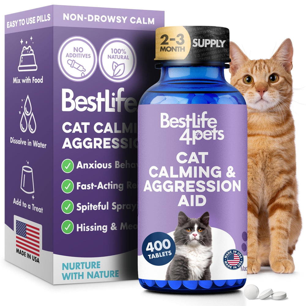 BestLife4Pets Peaceful Paws cat calming pills in a bottle for non-drowsy calm