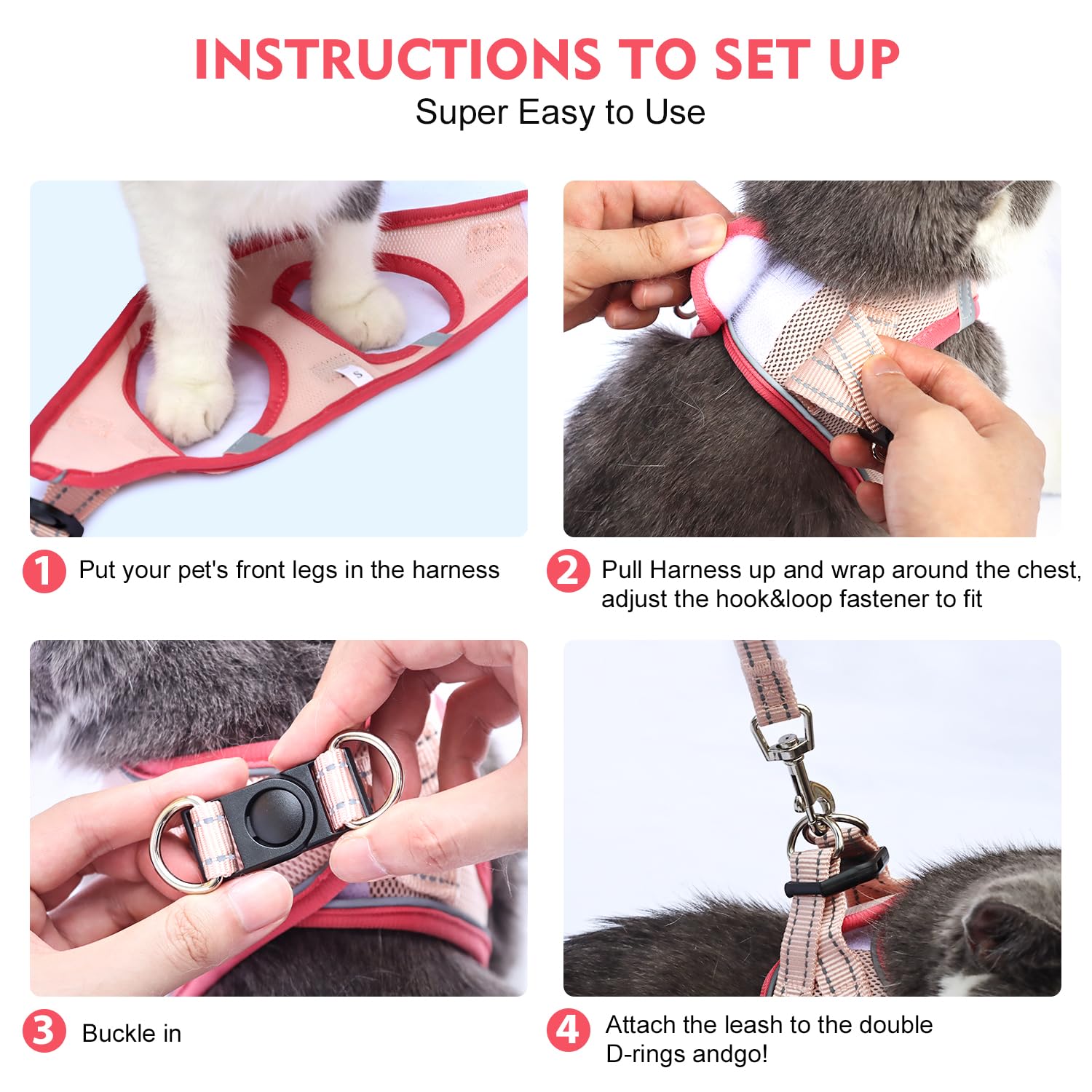 Betmaypet breathable air mesh fabric harness helps keep cats cool outdoors.