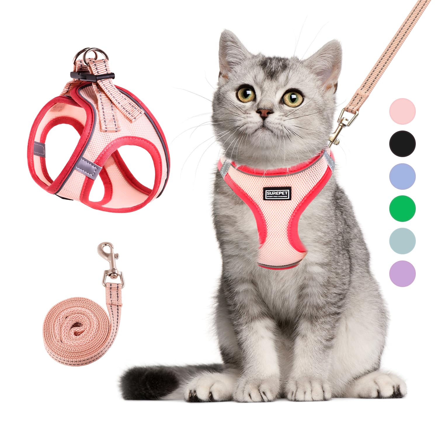 Betmaypet cat harness pink-breathable mesh for comfortable outdoor activity