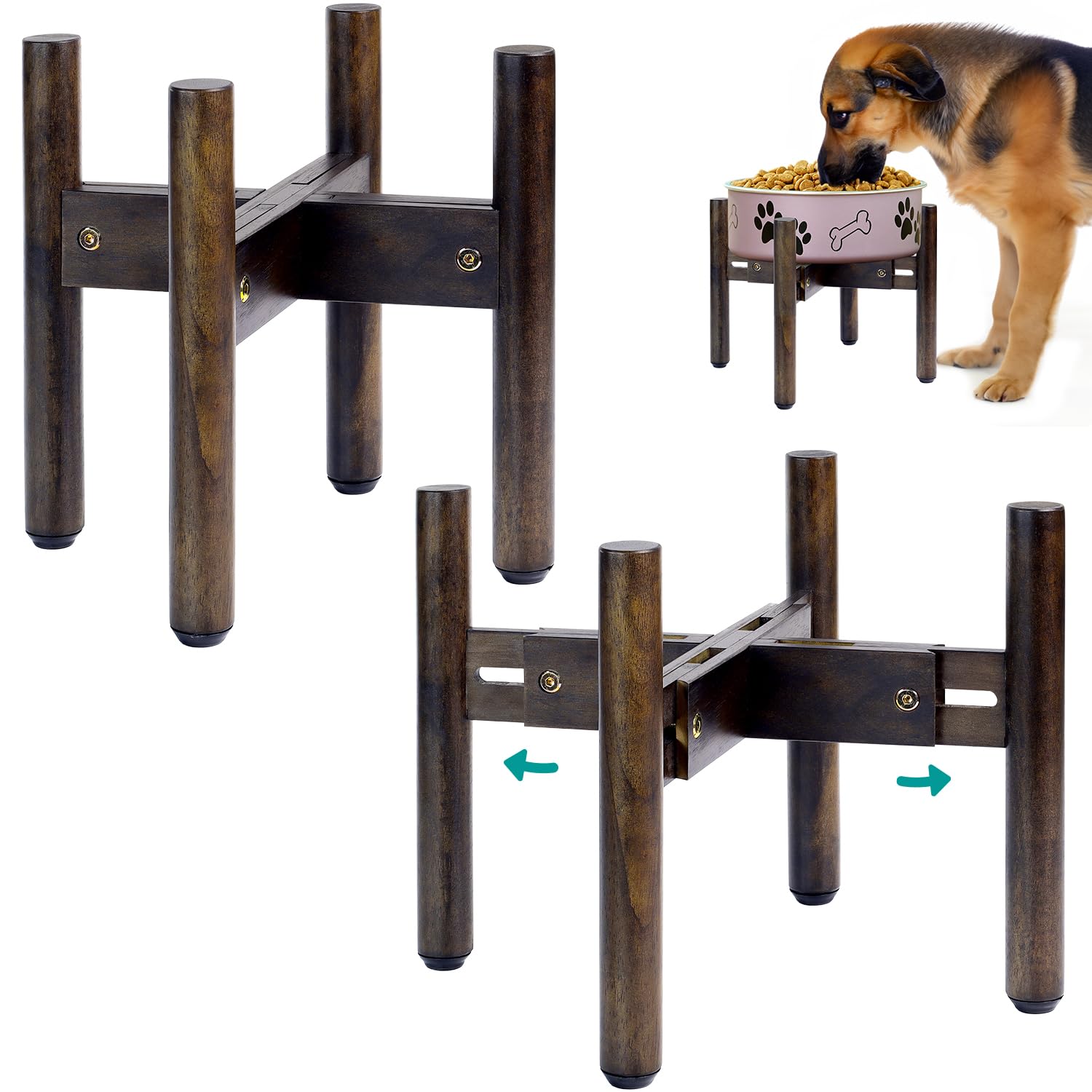 BETSEO elevated dog bowl stand showing 10.3 inches height for comfortable feeding.