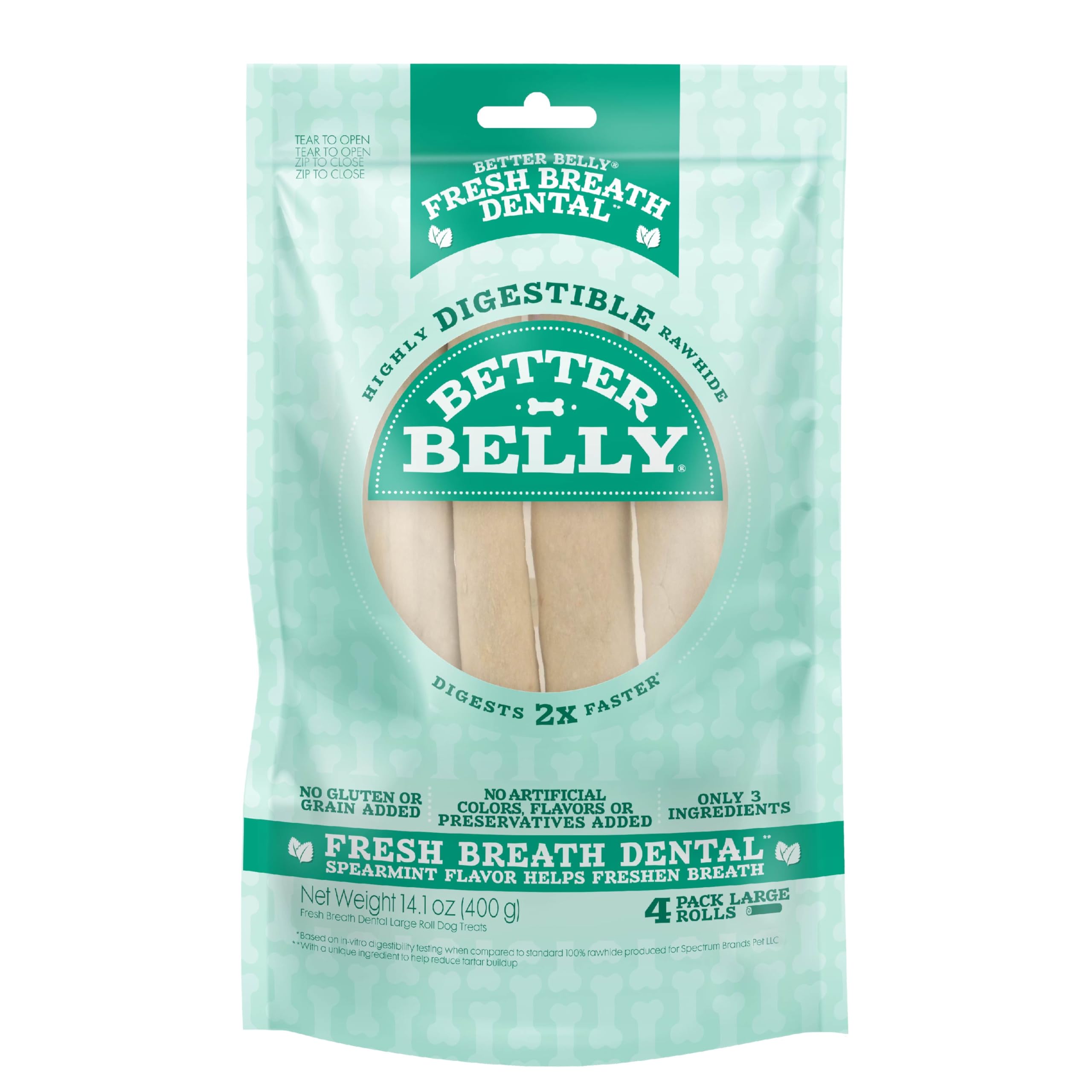 Better Belly Fresh Breath Dental Roll Large for large dogs helps large dogs enjoy minty chew time
