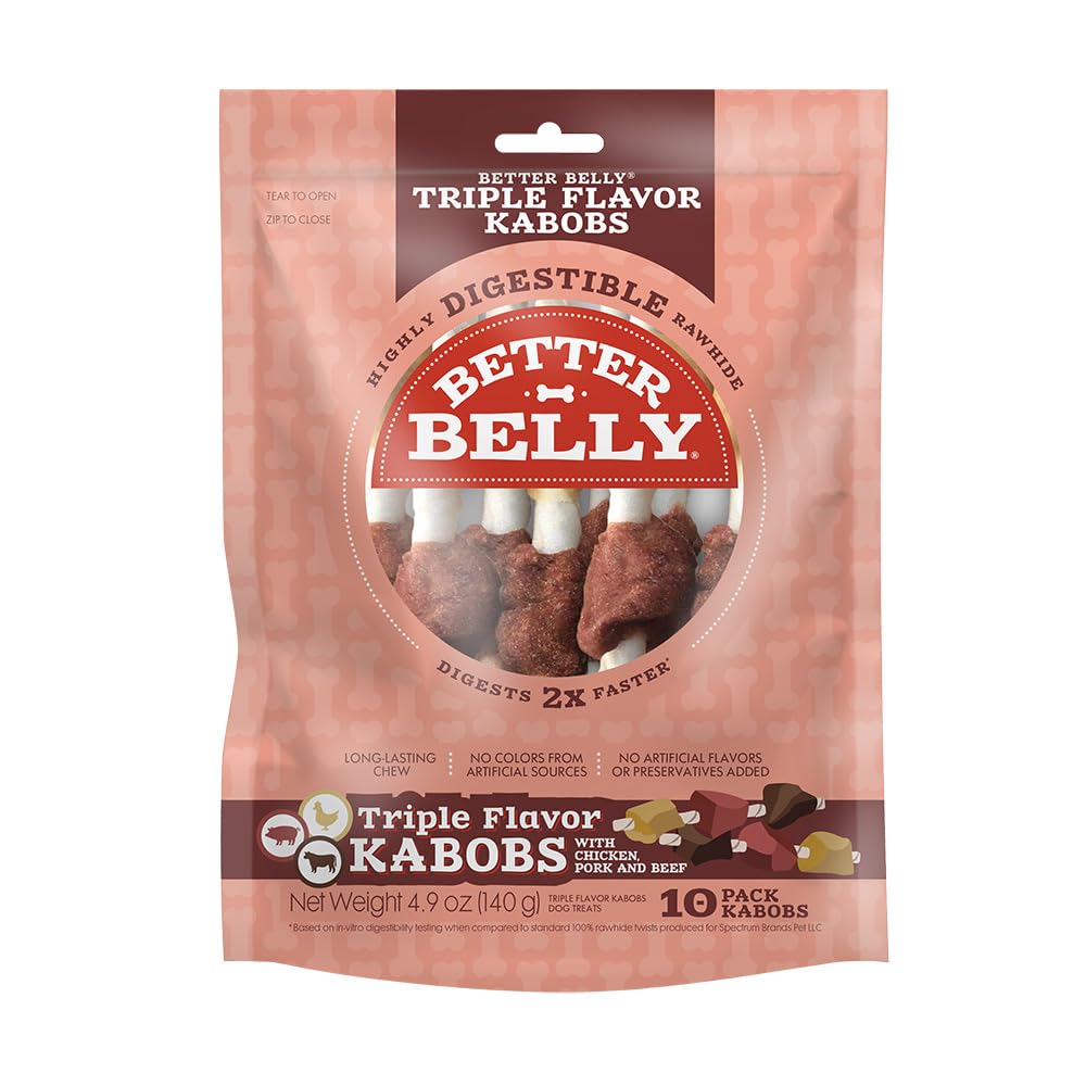 Better Belly Kabobs pack showing 10 chews, a long-lasting dog chew option.