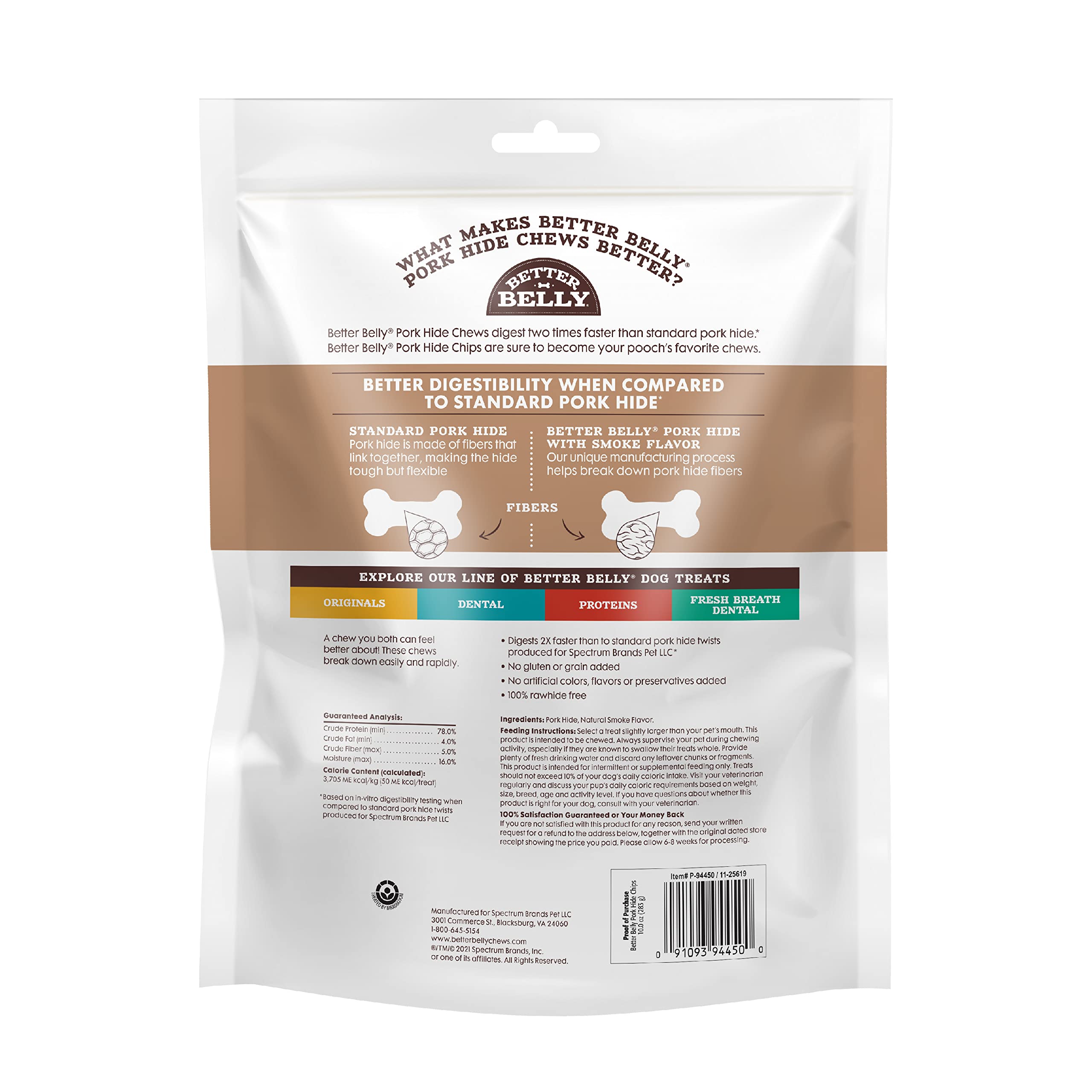 Better Belly pork hide roll close-up texture highlights chew-friendly surface for dogs.